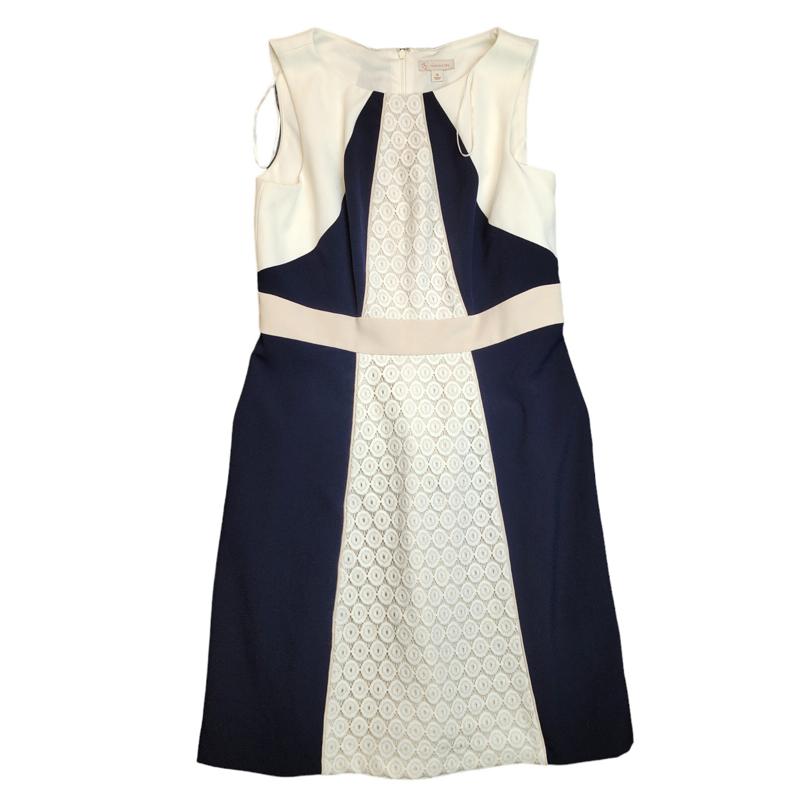 DB Established 1962 Womens Dress Size 14 White Navy Ivory Multicolored