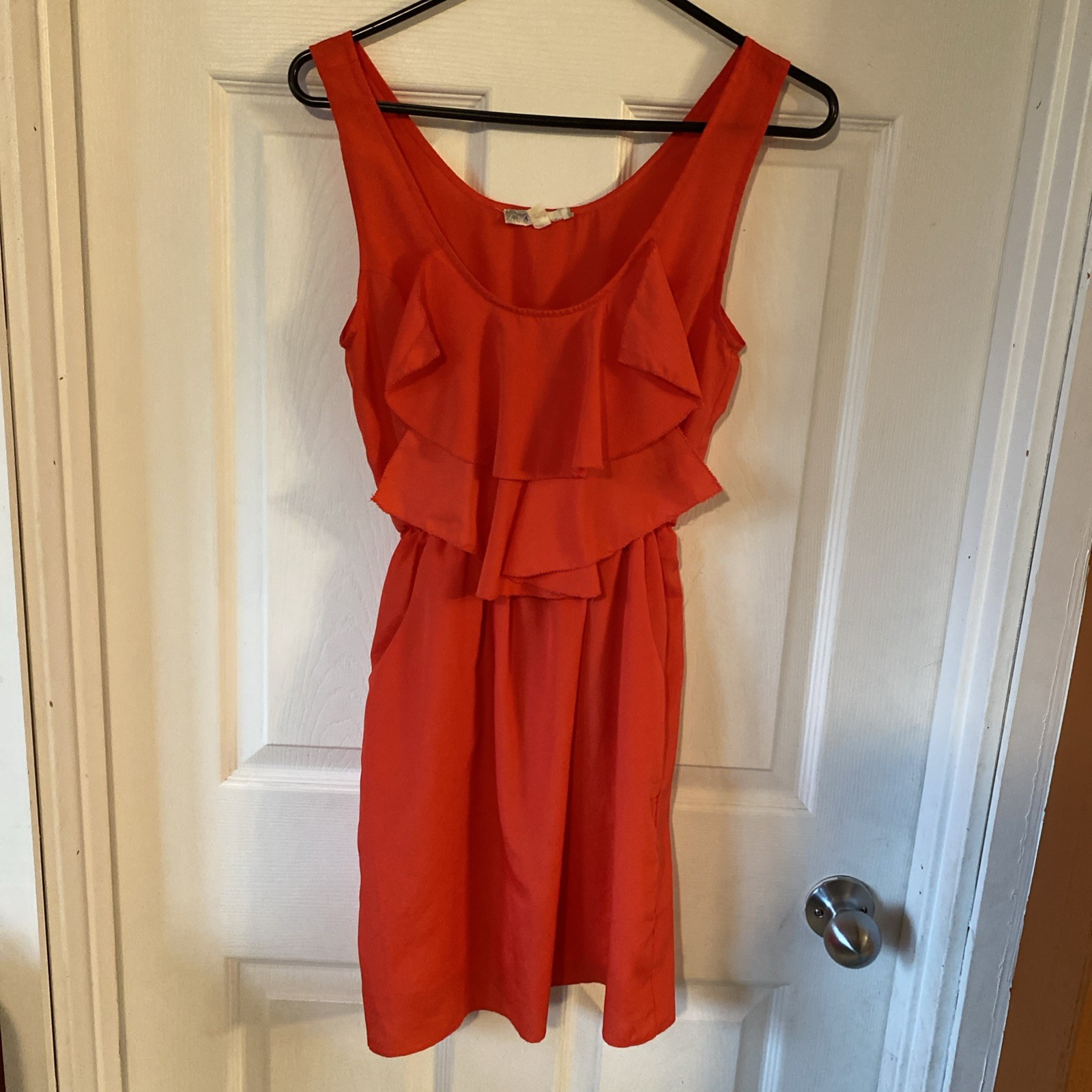 Alythea Women’s Small Mini Dress Red Ruffled Sleeveless Scoop Neck Lined