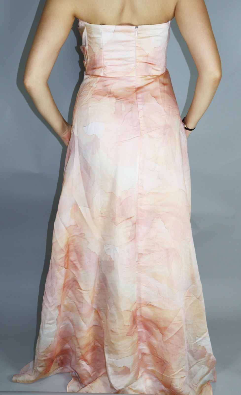 Donna Karan Size 8 Strapless Evening Gown Marbled Pattern Maxi Dress NWT Apricot