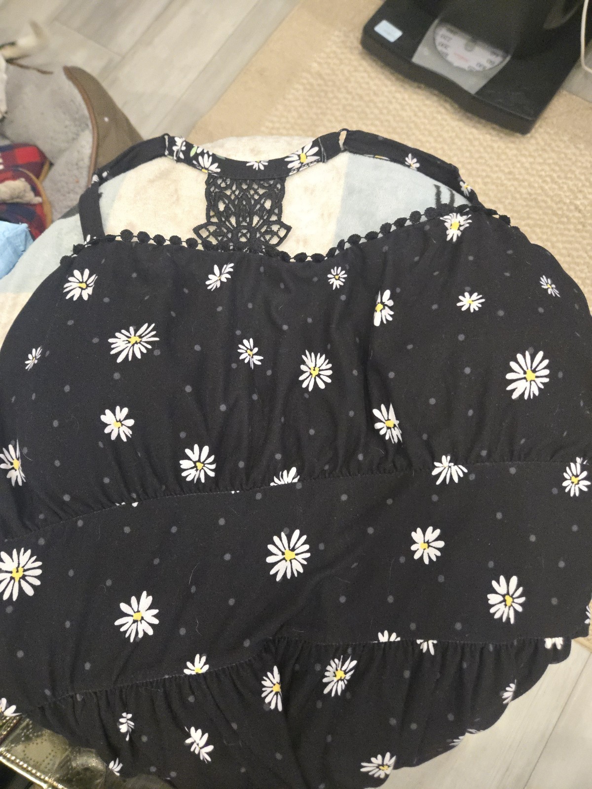 No Boundaries Black & White Daisy Floral Lace Back Strappy Midi Sundress XL
