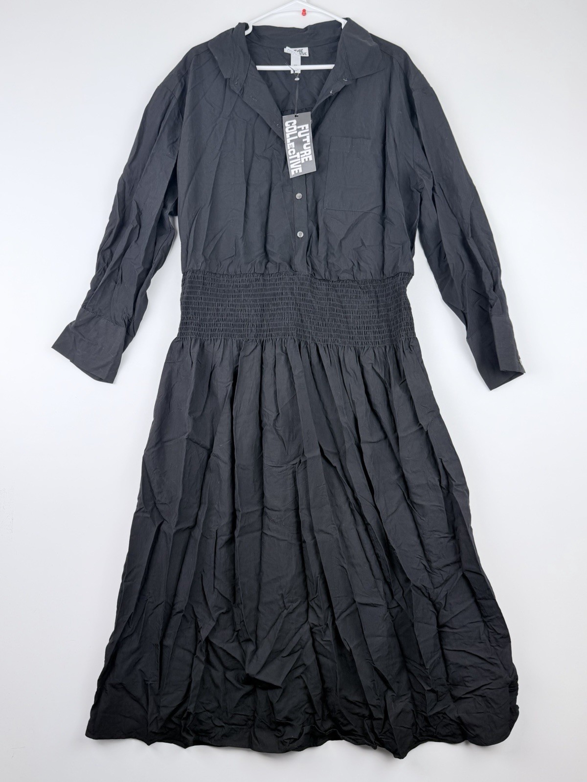 Future Collective Women’s Collared Long Sleeve Smocked Midi Shirtdress Size 2XL