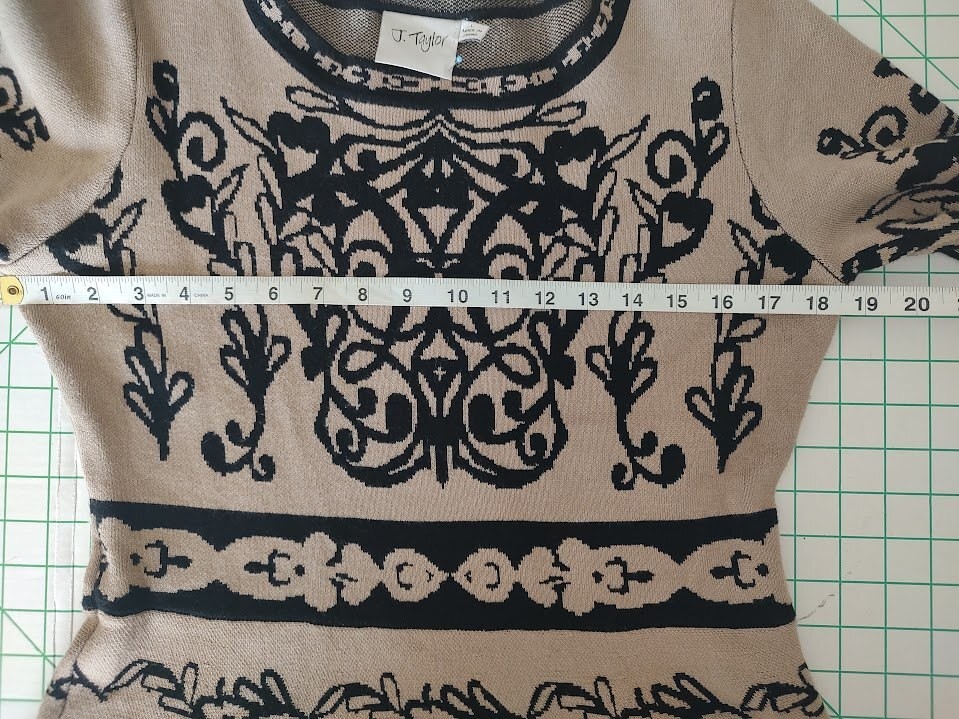 J. Taylor Beige and Black Patterned Knit Dress with 3/4 Sleeves