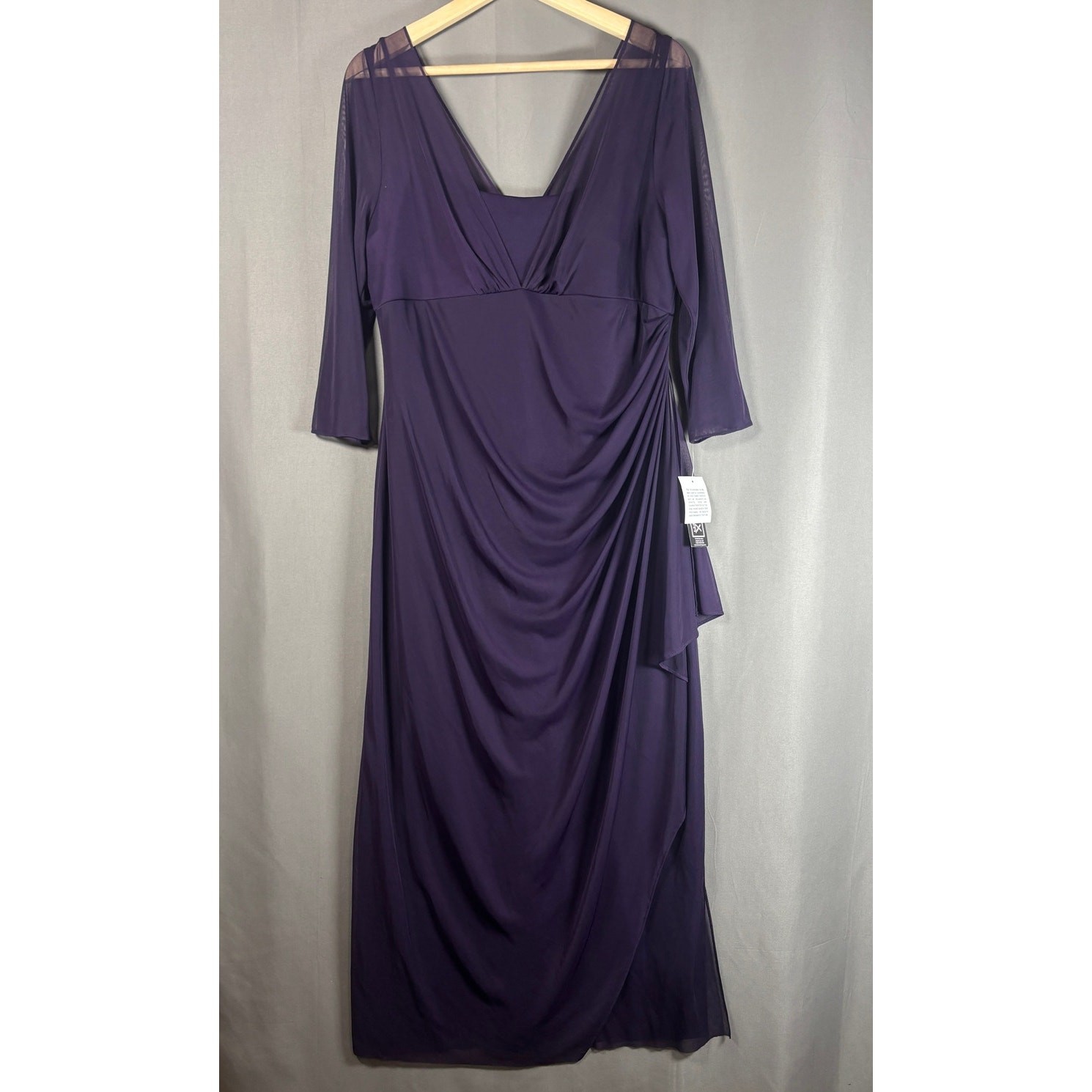 Alex Evenings Women’s Dress 14 Eggplant Purple Long 3/4 Sleeve Mother Bride NEW