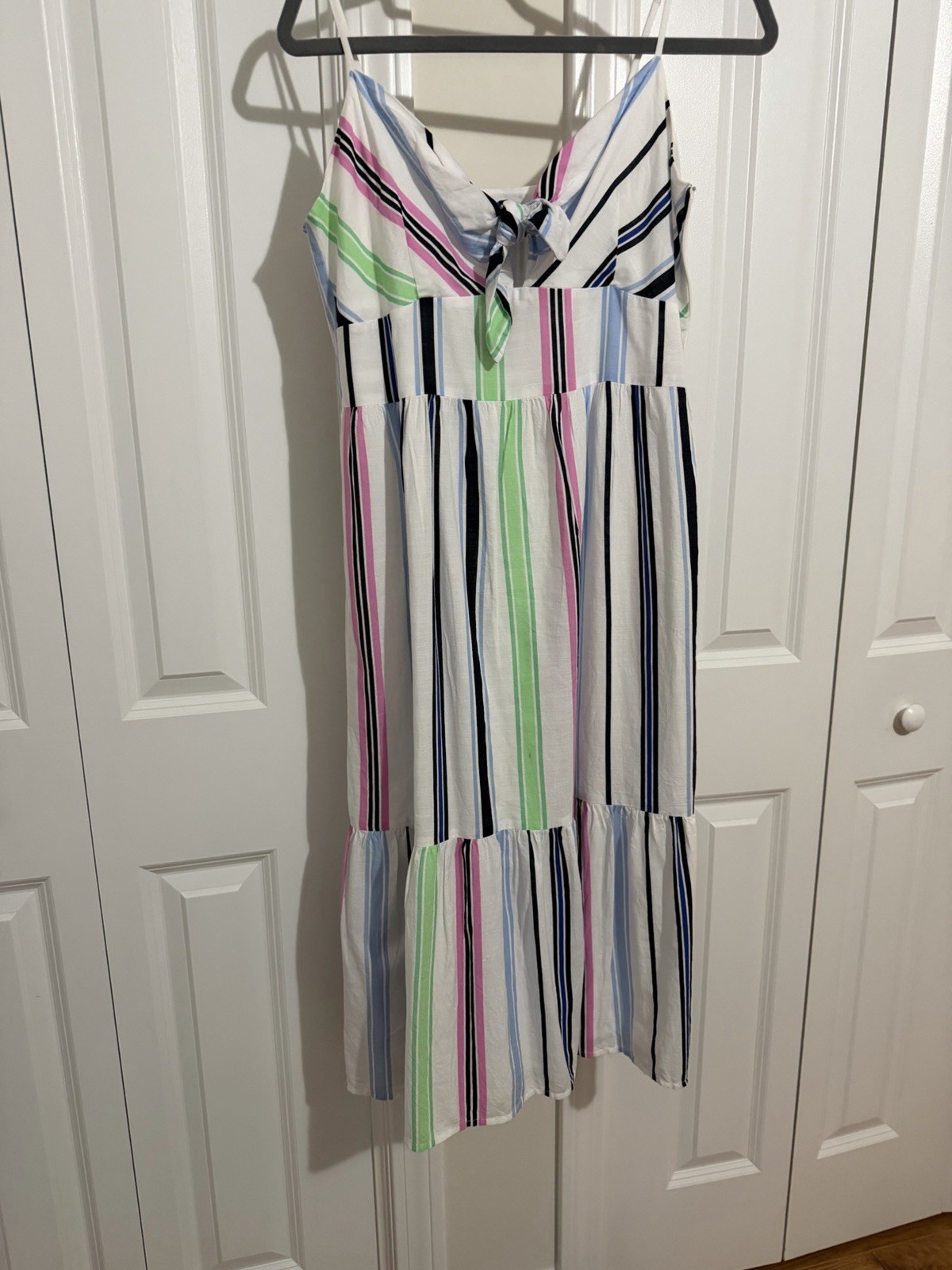Loft Tiered Midi Dress Womens size 8 Stripes Cotton Blend Beach Vacation Summer