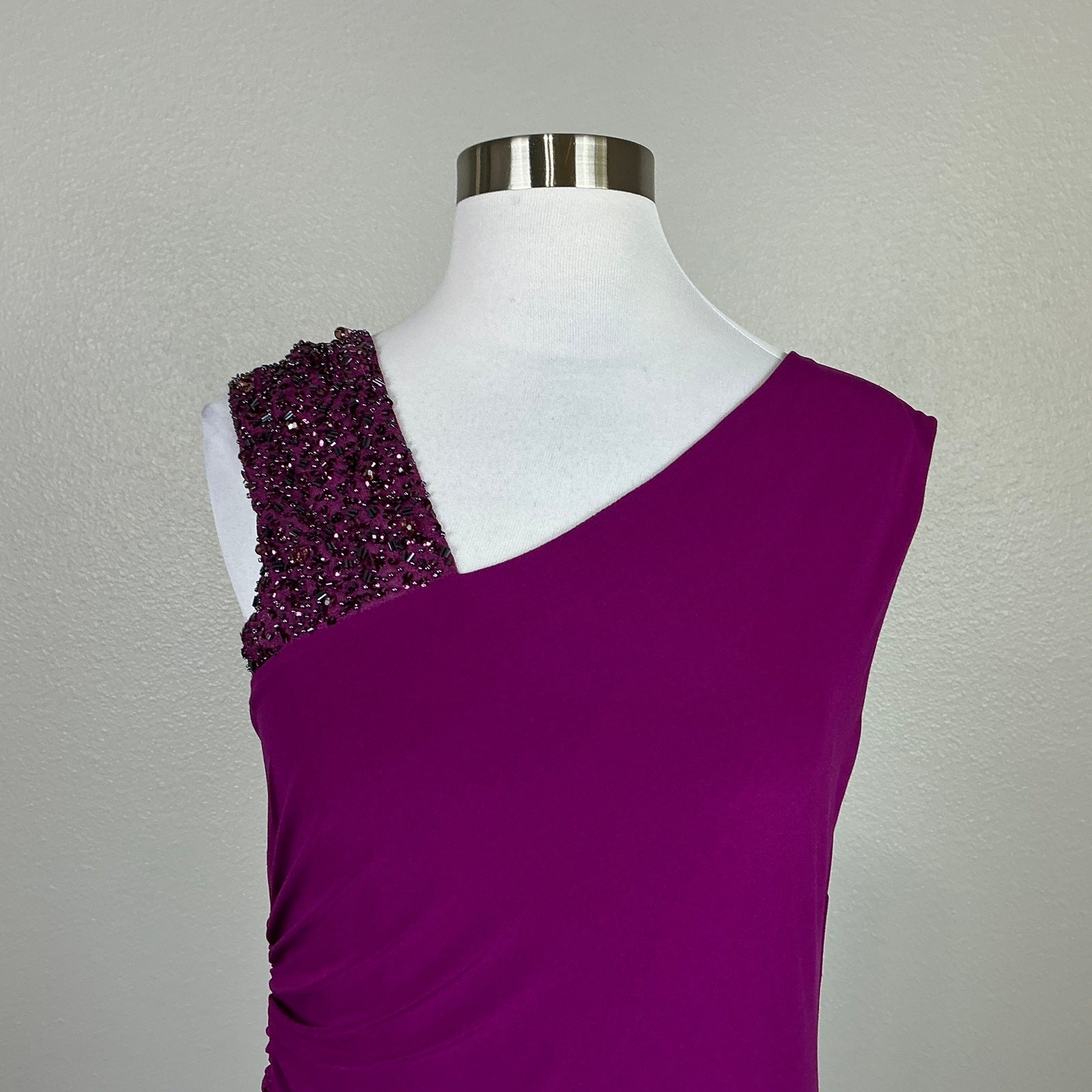 Adrianna Papell Pink Evening Gown Beaded One Shoulder Long Column Dress Size 8