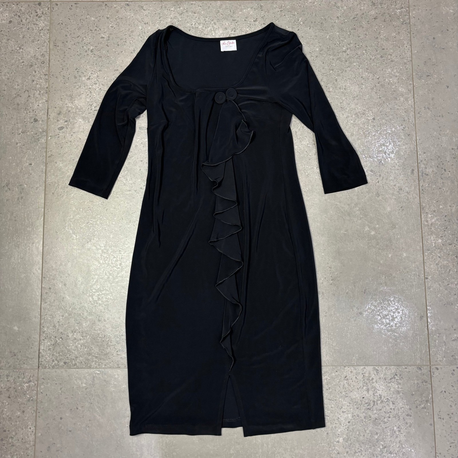 Leona Edmiston Frocks Women’s Black Midi Dress Size 1 Ruffle Polyester