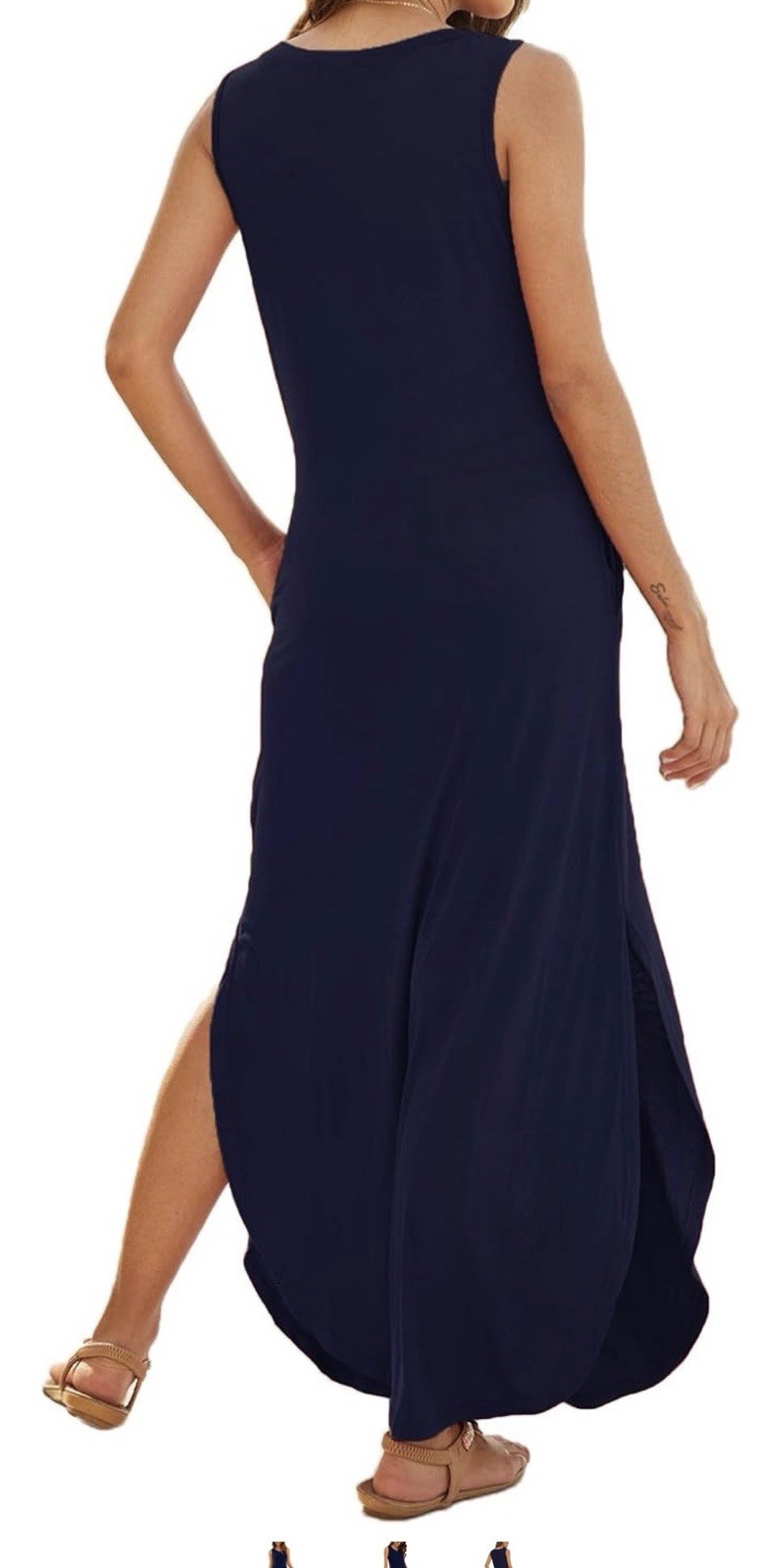 Hount Women’s Navy Solid Scoop Neck Sleeveless Maxi Dress Long Regular XXL