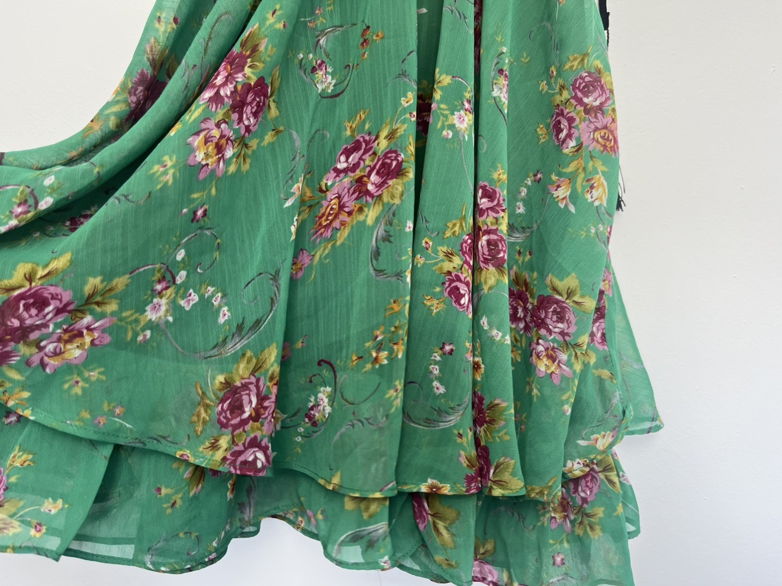 Jarlo Green Floral Elasticated Mini Dress Summer Tassels Ruffles New S/M