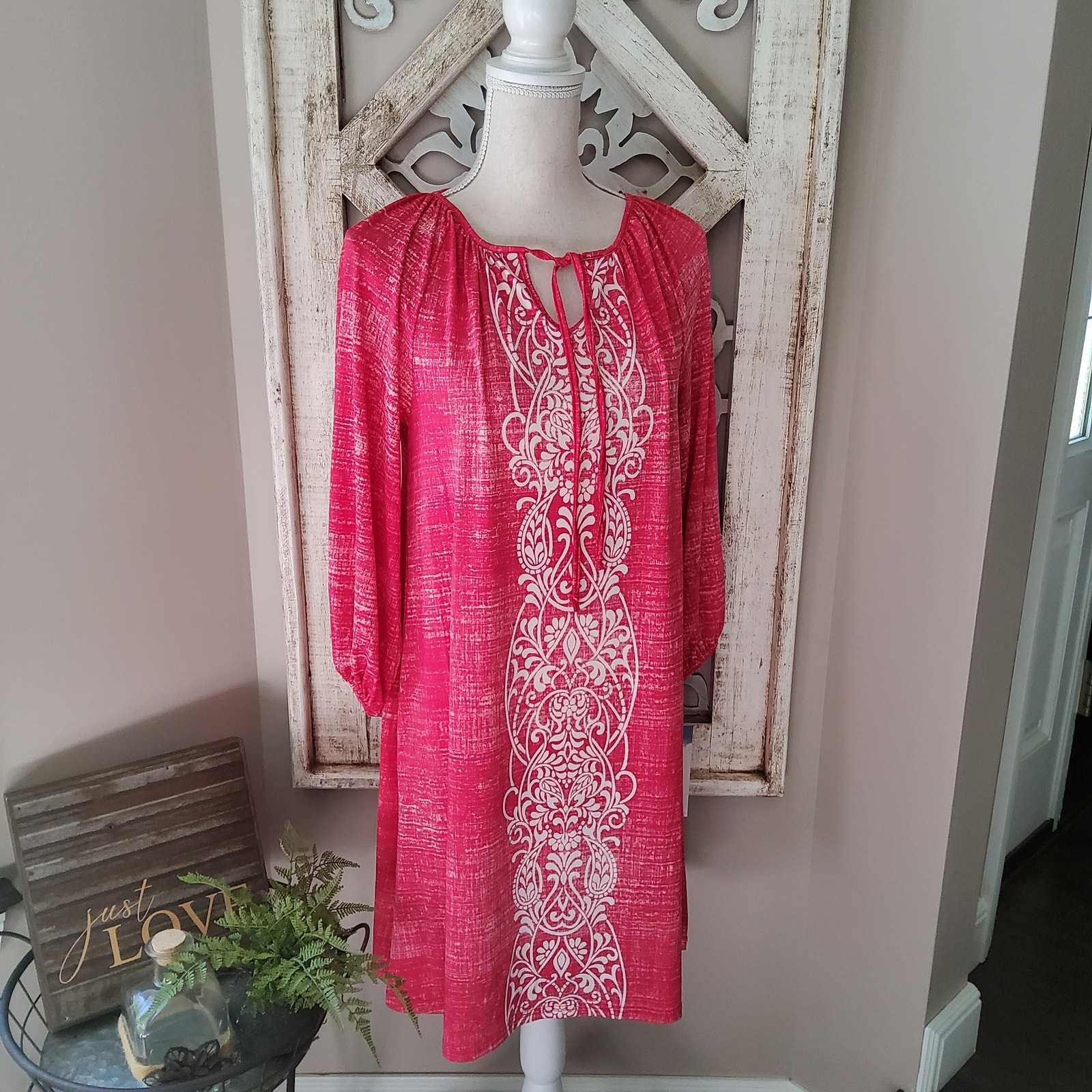 Skye’s The Limit Women’s 3/4 Sleeve Tie Front Shift Midi Dress in Raspberry