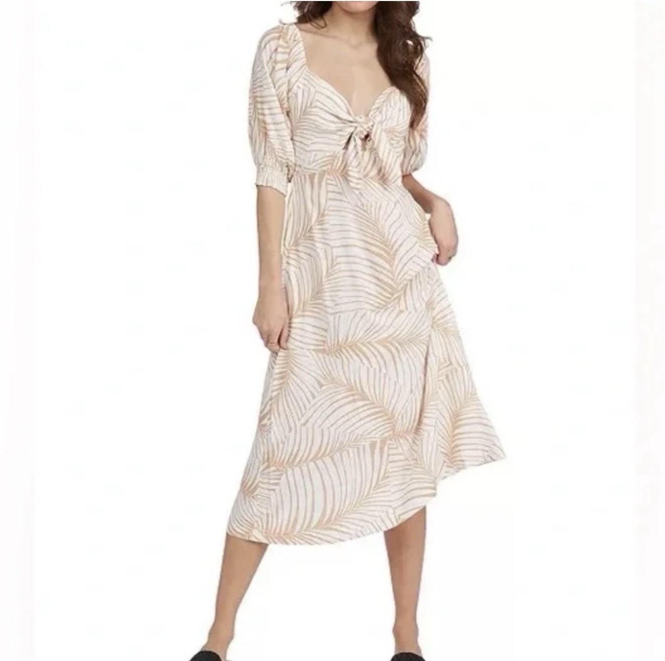 Roxy Evening Delight Midi Dress In Toast Palm Tree Dreams Print