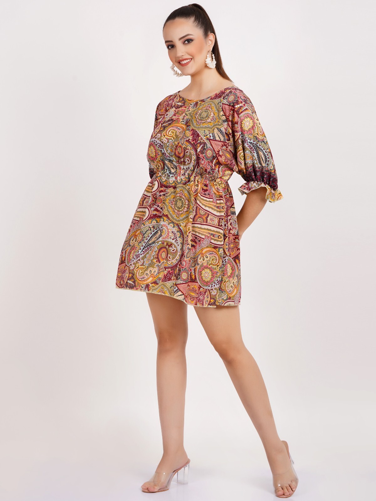 Women’s Caribbean Outfits Printed Mini 3/4 Ruffle Sleeve Dress wholesale Mix lot