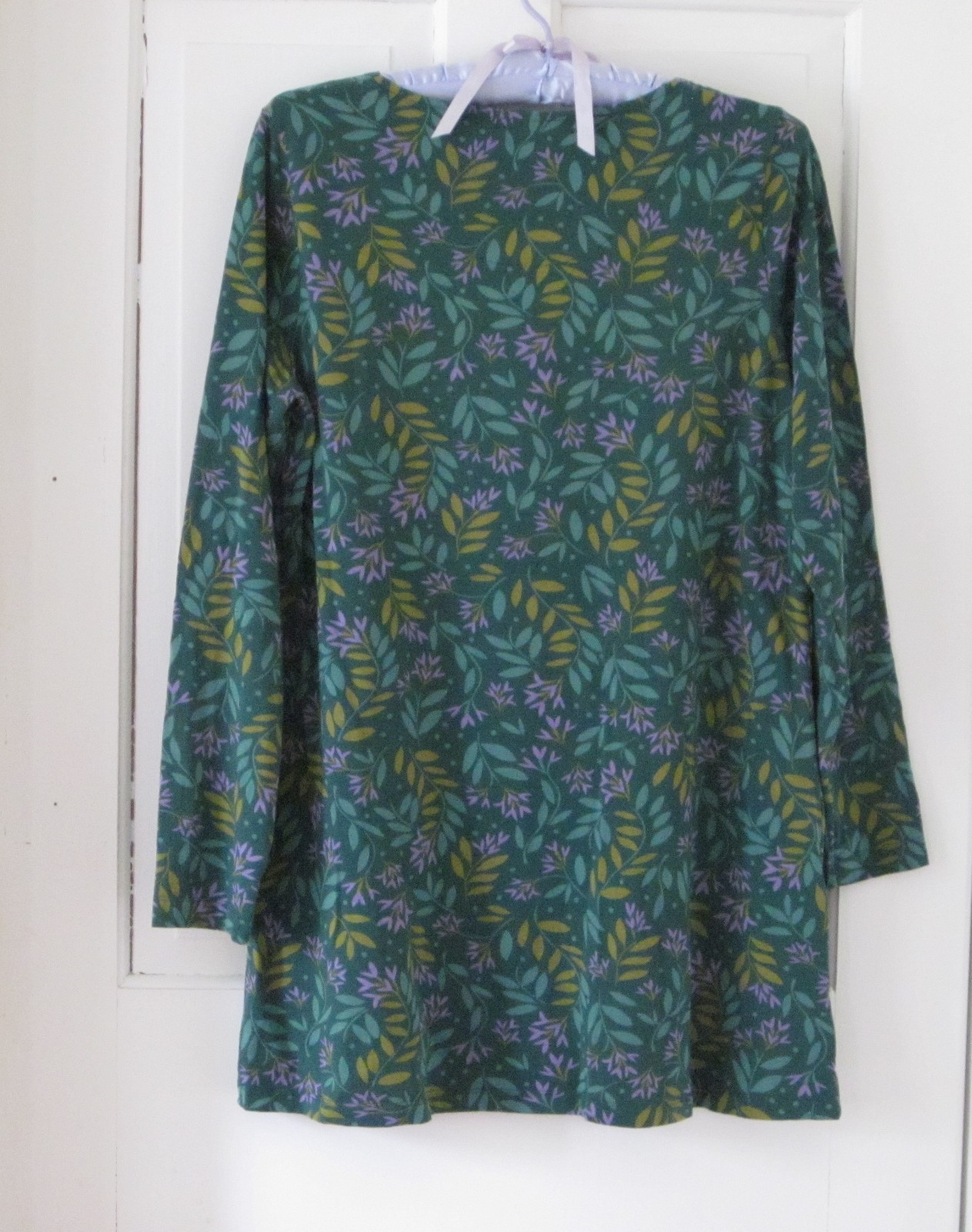 Gudrun Sjoden Leaf Tunic Dress Greens Lavender Organic Cotton Size M Lagenlook