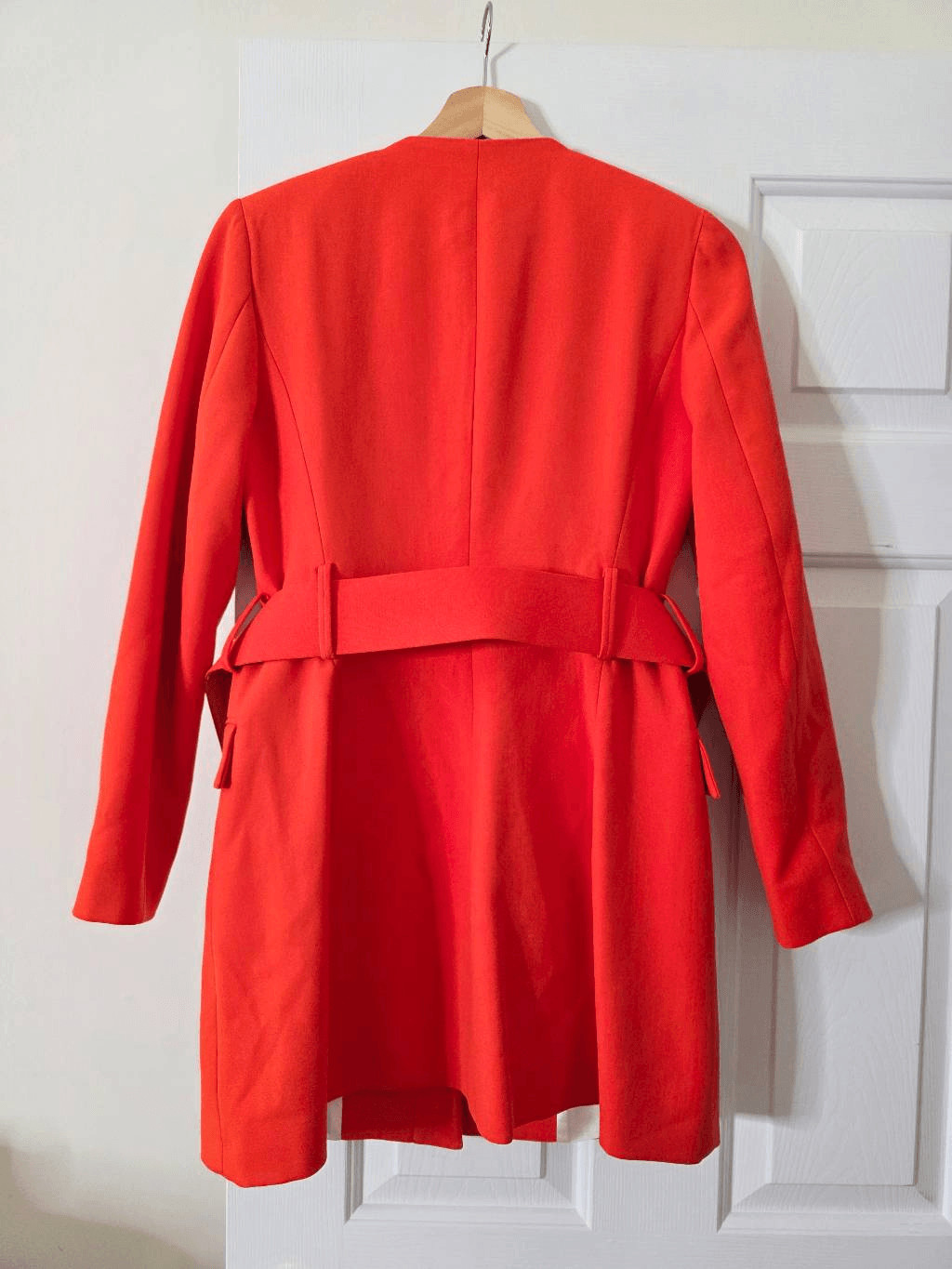 Zara Bold Red Belted Collarless Lined Blazer Dress M