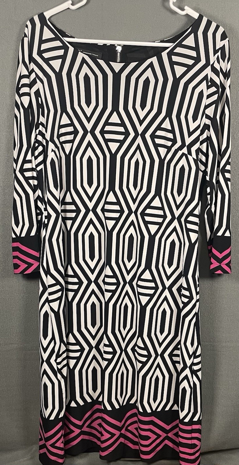INC Diamond Black And White Lined Graphic Print 3/4 Sleeved XL Dress Career