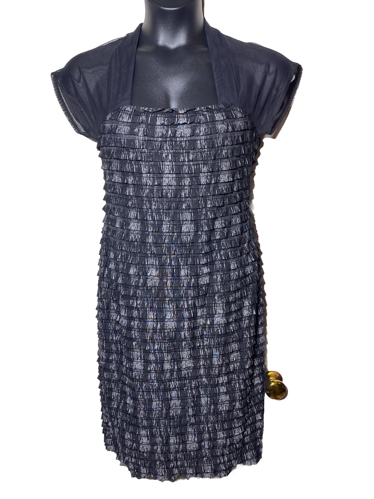 R&M Richards Black Size 10 Sheer Illusion Neckline Pleated Dress Semi Formal