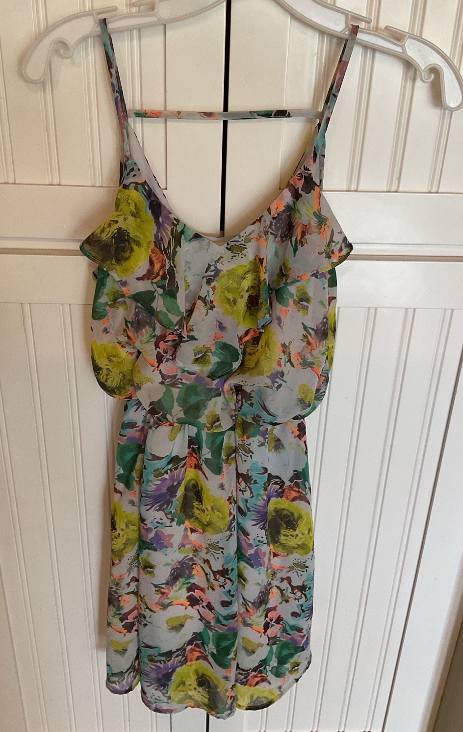 Lush Sundress With Spaghetti Straps & Lined Abstract Floral Design In Size Small