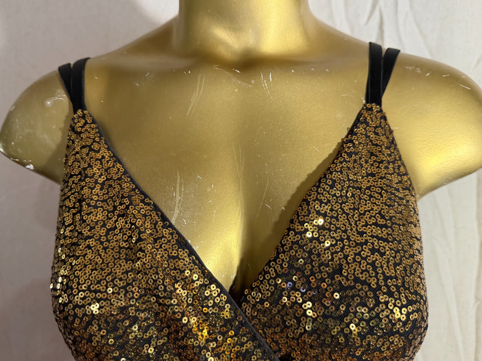 Grace Karin Gold Sequin Cocktail Party Dress Womens M Ruched Bodycon Glam