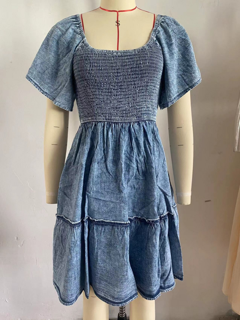 Female Dress Temperament Commuter Pullover Loose Denim Short-sleeved Dress