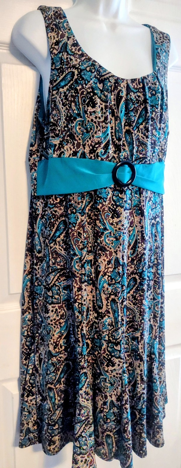PERCEPTIONS NEW YORK Black, Brown, Tan, Teal, Paisley Sleeveless Dress…