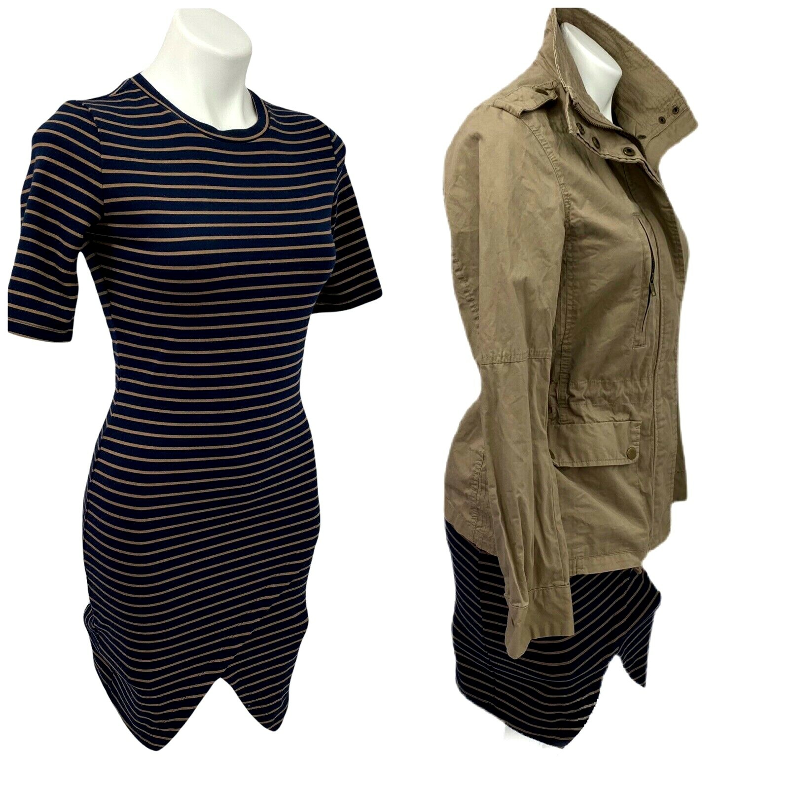 Love Tree Dress Womens Medium Lot Anorak Jacket Brown Blue Knit Pocket