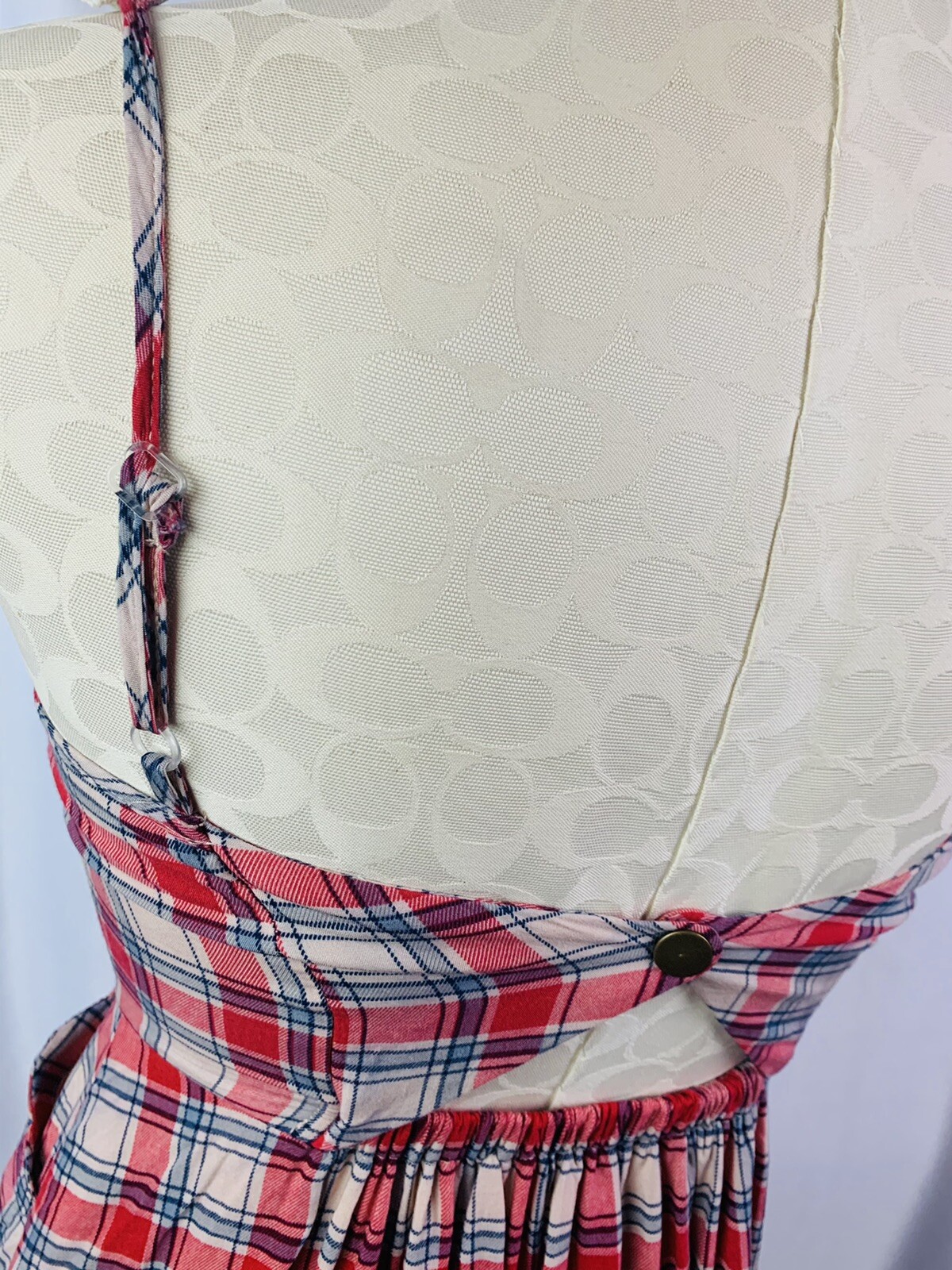 Small Alythea Junior Women’s Red Plaid Dress Pockets Open Back Lined