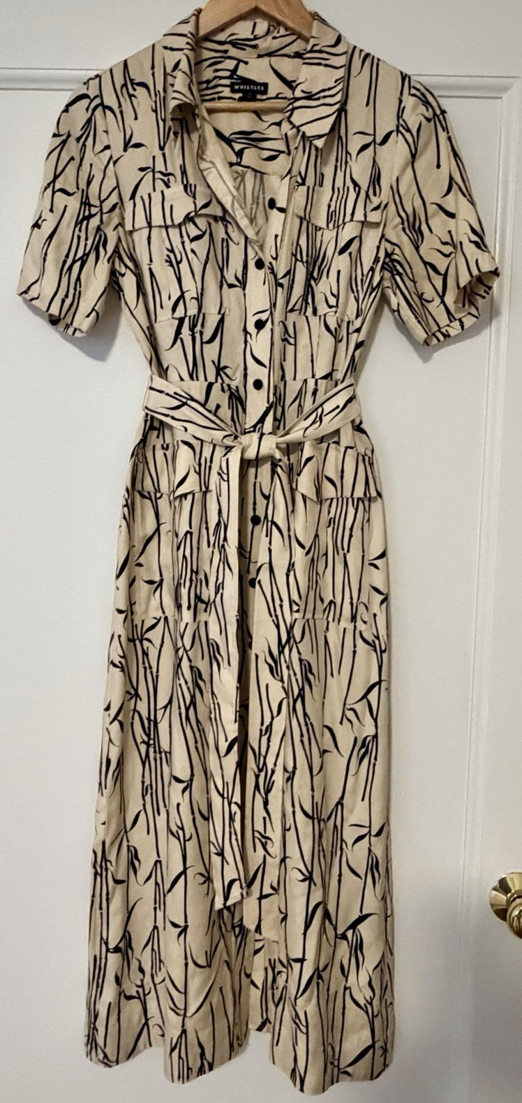 Whistles Safari Style Bamboo Print Shirt Dress Midi Belted with Pockets