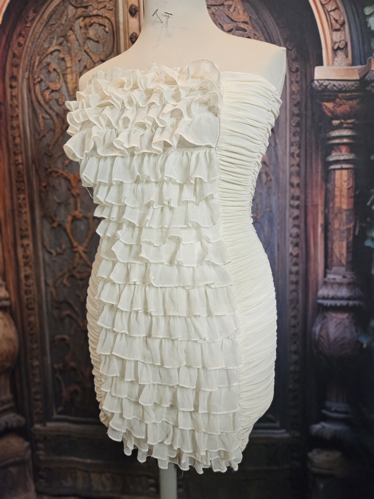 Forever 21 Juniors Medium Ivory Strapless Ruffle Mini Dress Ruched Party Dress