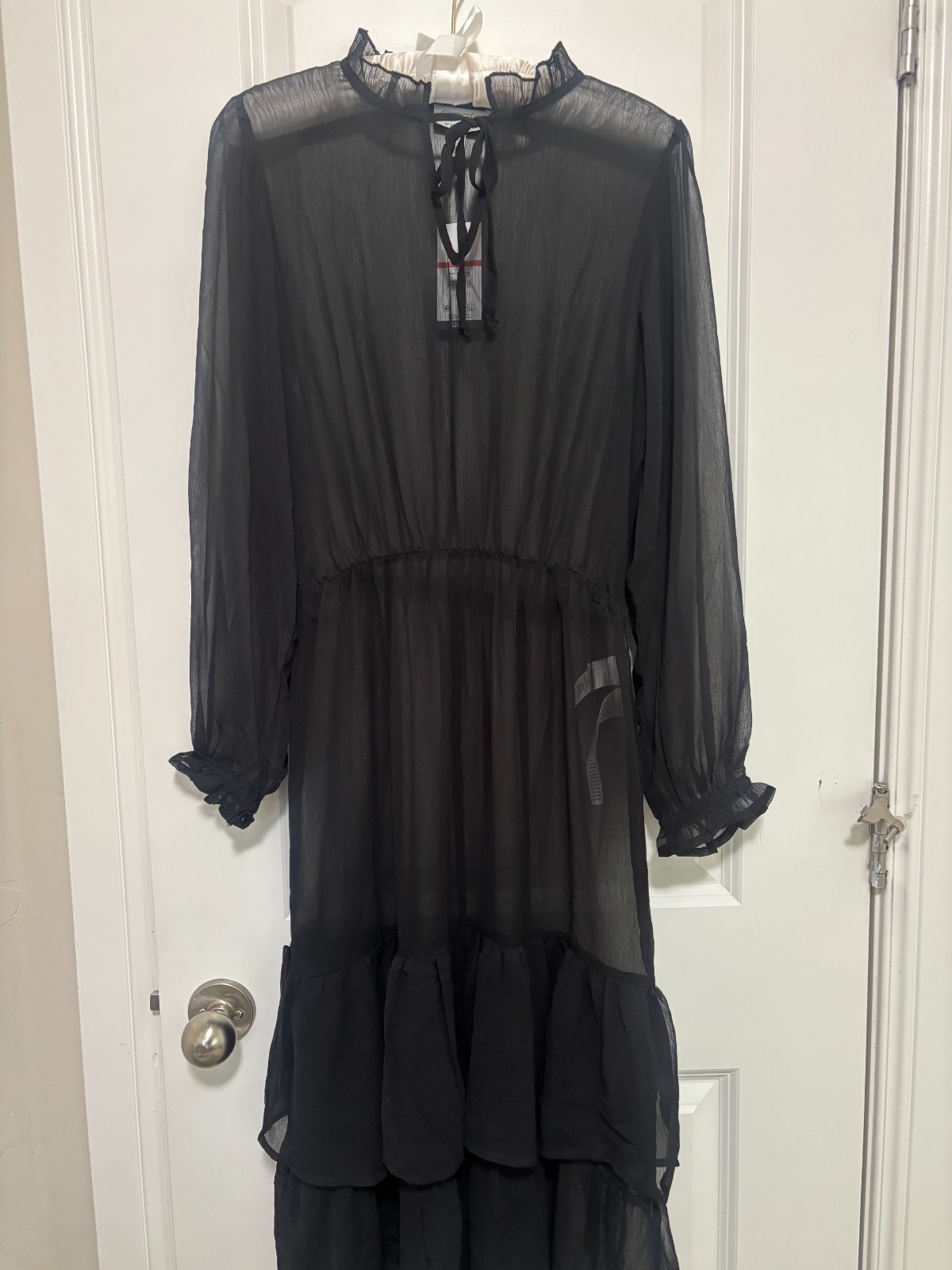 NWT Sofia Jeans by Sofia Vergara Sheer Tiered Long Midi Dress Black Small NO SLI