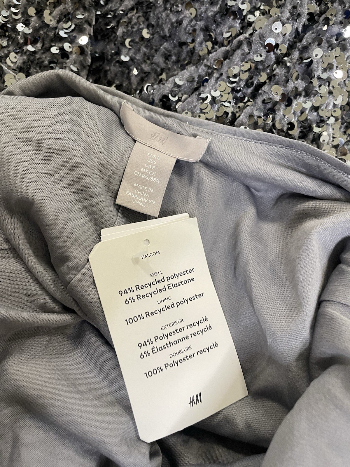 H&M Sequin Dress Womens Sz S Silver Scoop Back Long Sleeve Party Cocktail Lined
