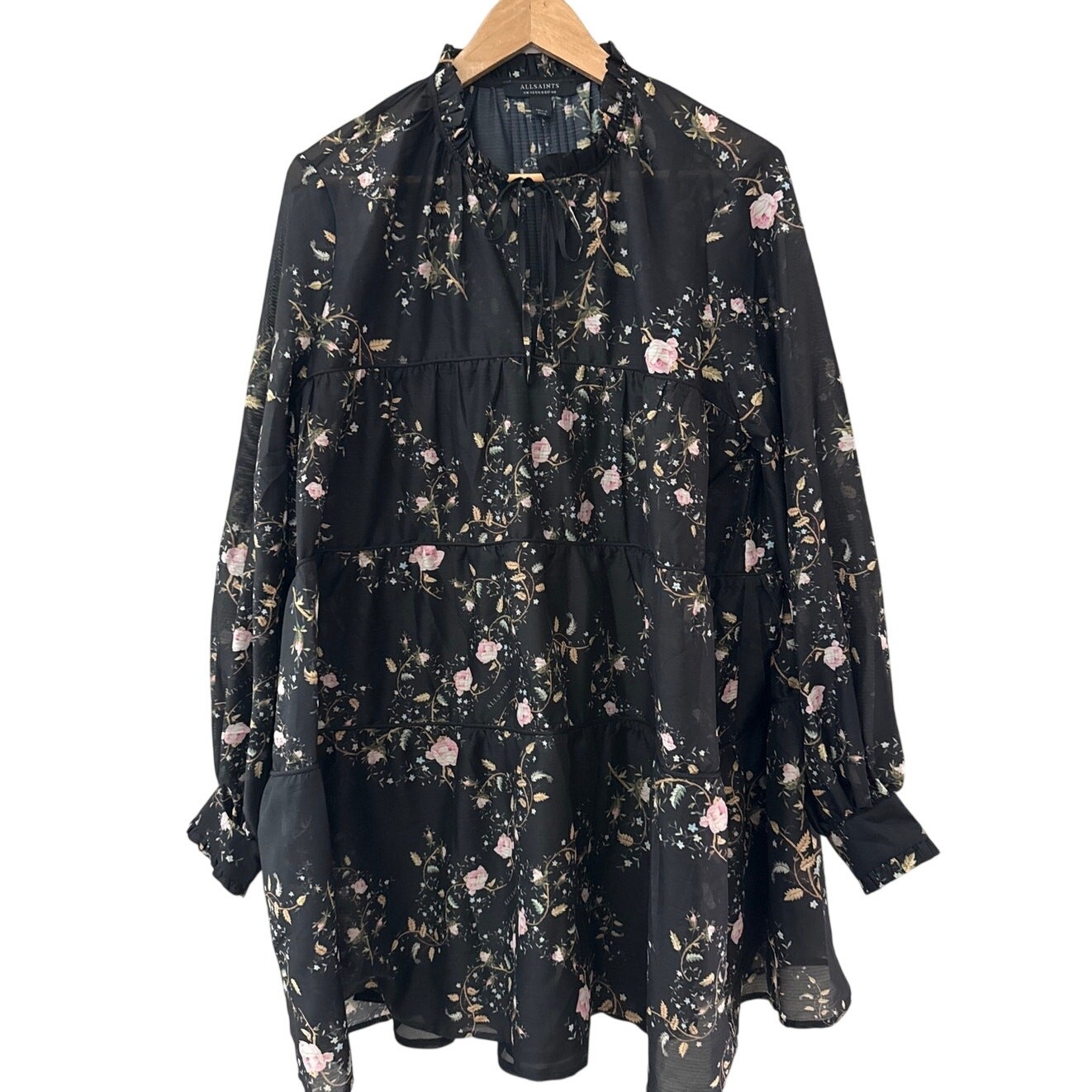 All Saints Mindy Oversized Oto Mini Dress Black Size 8