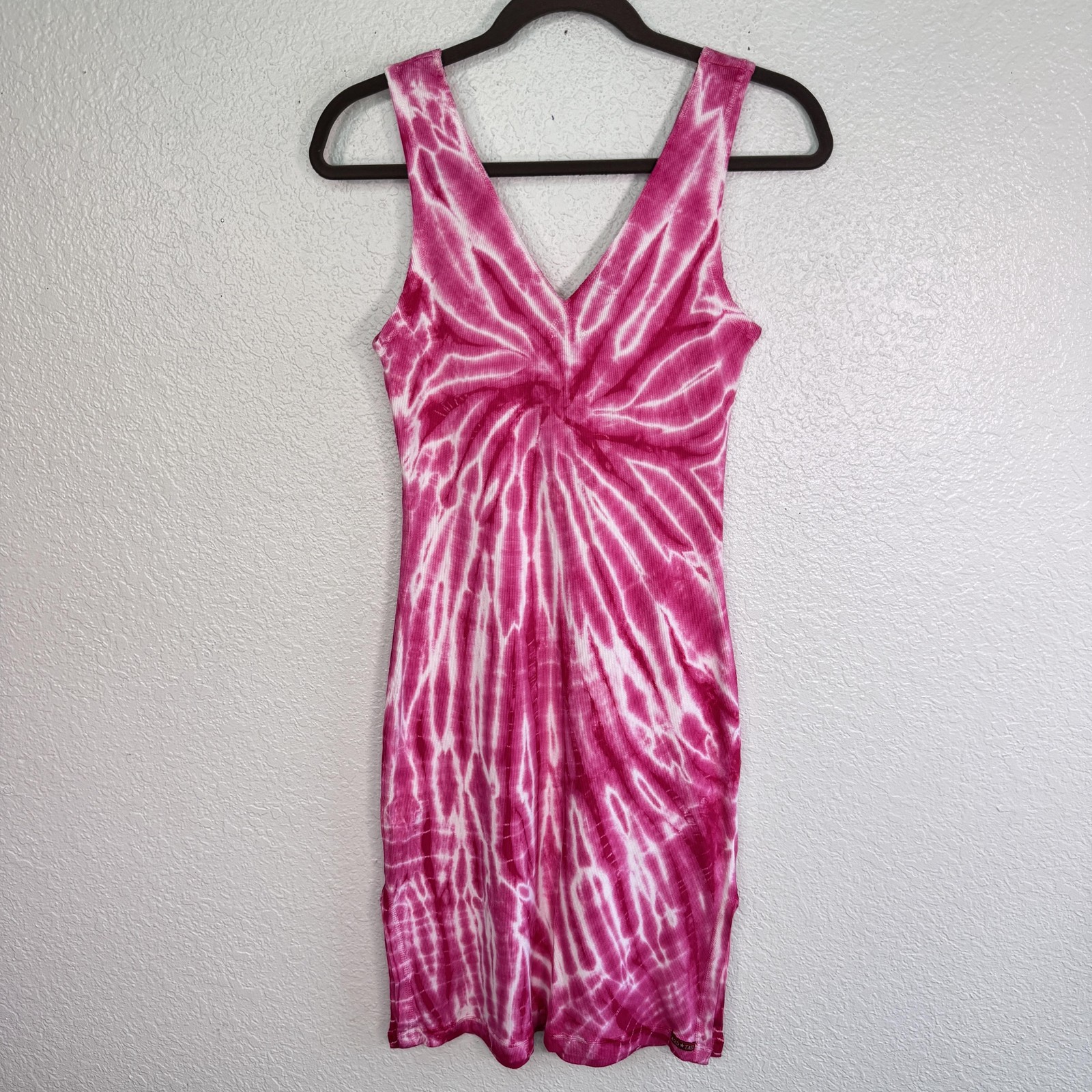 Hard Tail Y2K Dress Womens Large Tie Dye Ribbed Knit Tank Casual Summer Pink L