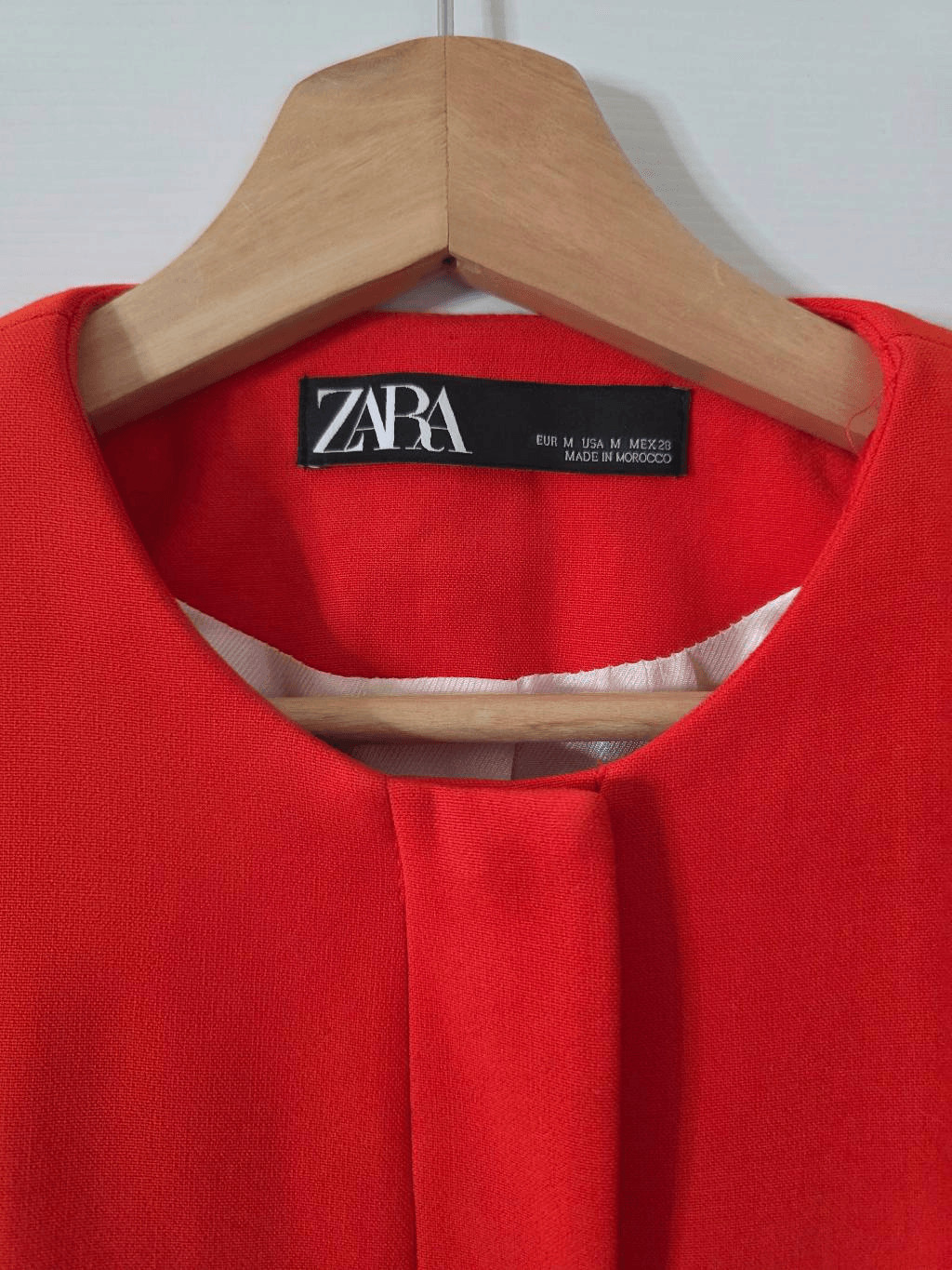 Zara Bold Red Belted Collarless Lined Blazer Dress M