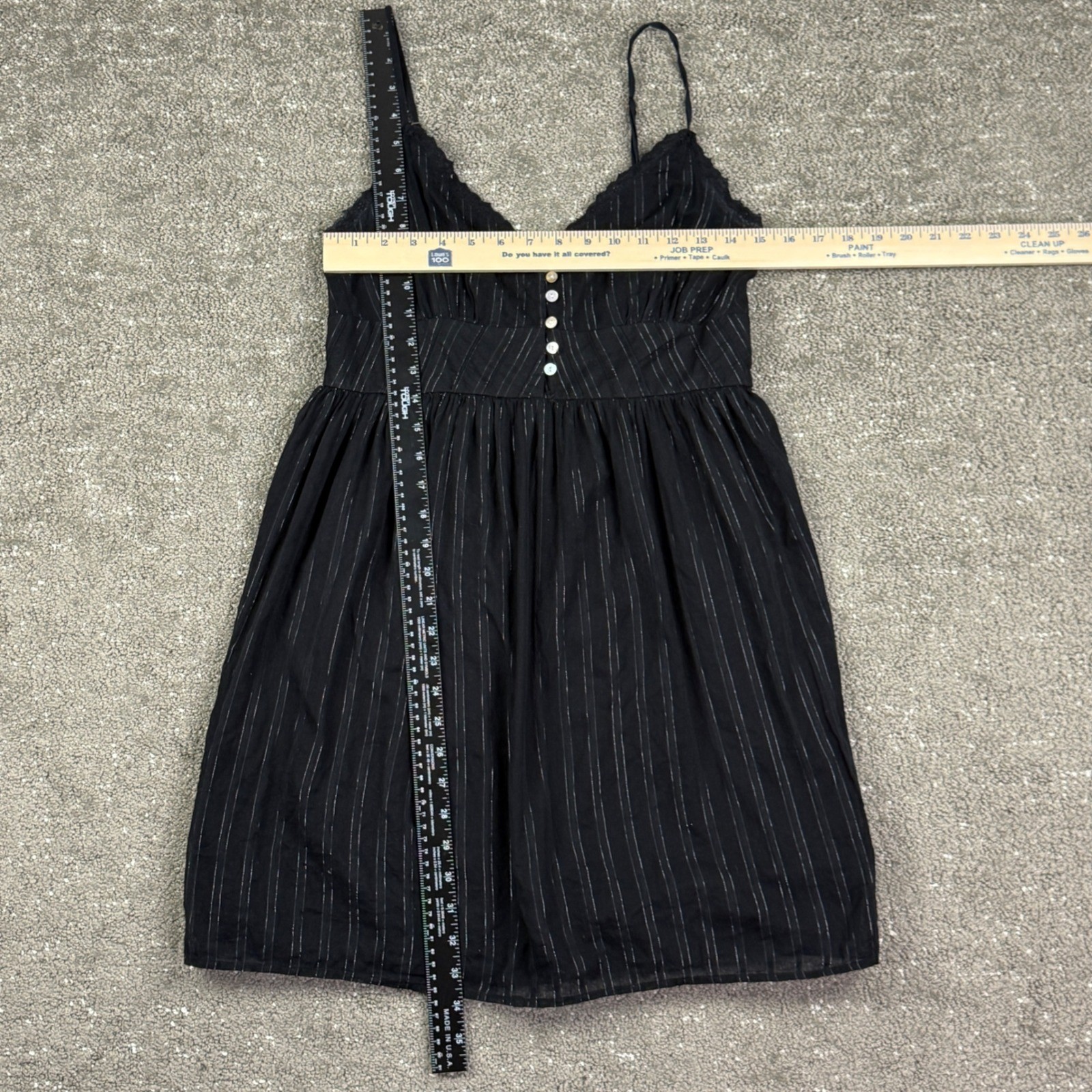 Aeropostale Dress Womens Medium Black Metallic Pinstripe Smocked Babydoll Mini