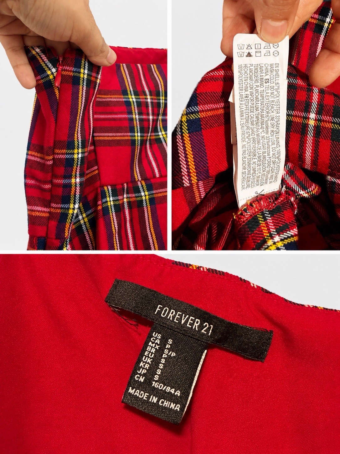 Forever 21 Women’s Red Plaid Mini Dress Spaghetti Strap Above Knee Size S