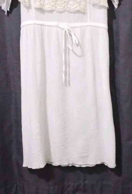 NEW Stevie Hender sz MEDIUM Romantic Lace Smock Dress Ivory Crinkle Short Sleeve