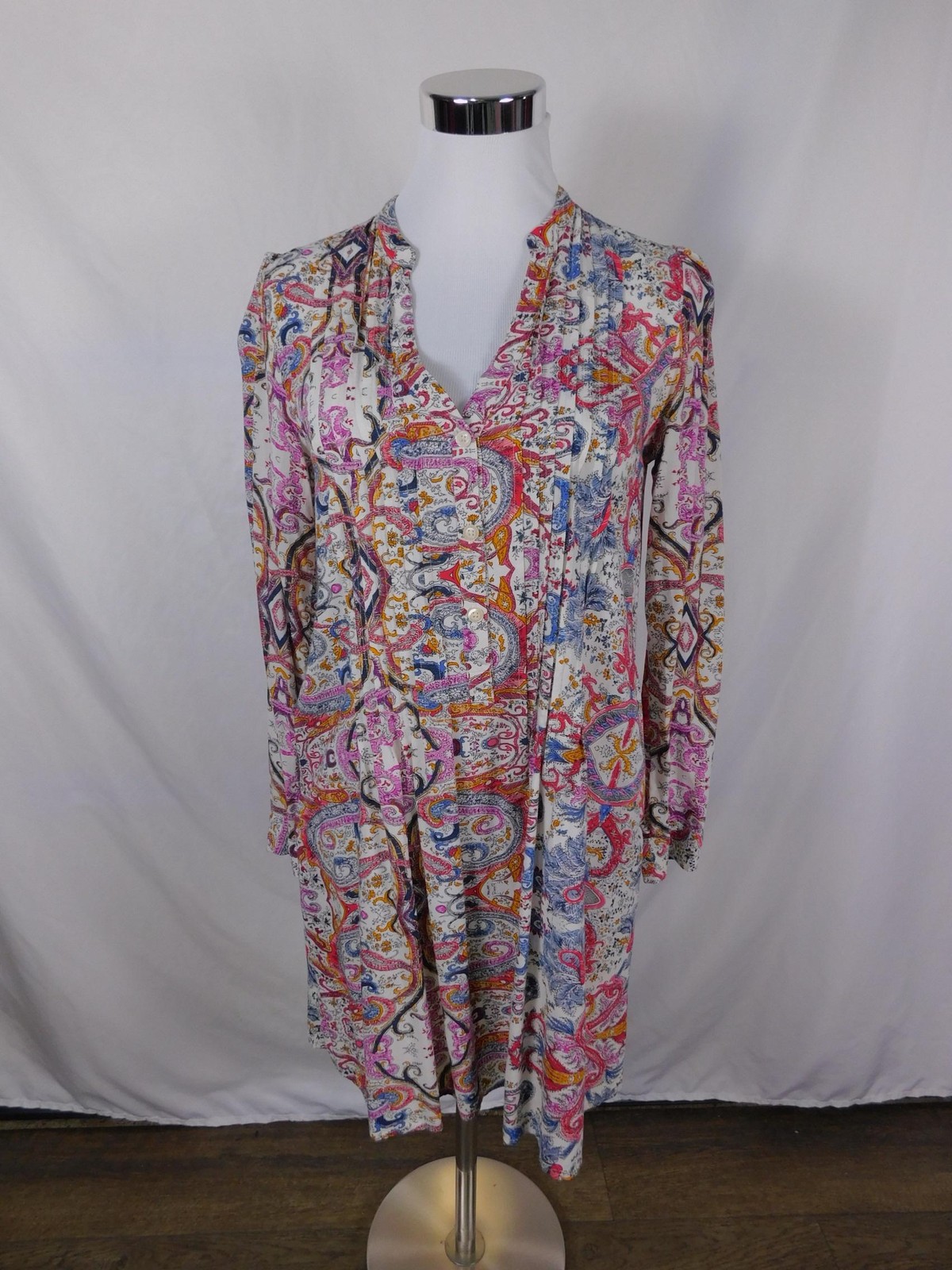 11-1 Tylho Multicolor Paisley Tunic Dress XS – Long Sleeve Boho – Excellent
