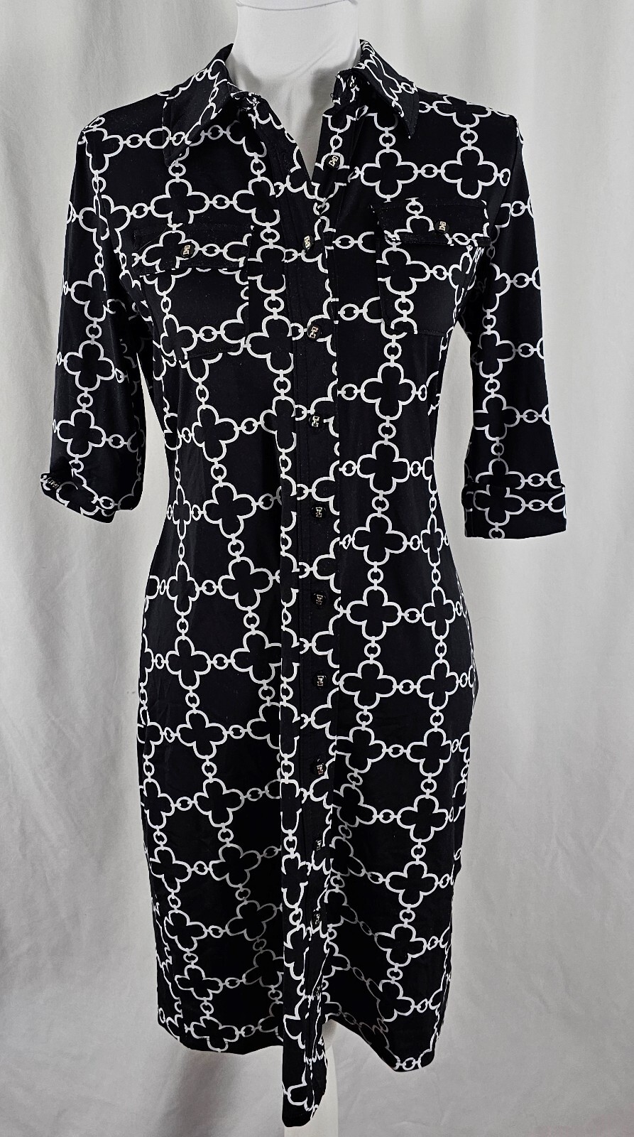 New Charter Club Womens Shift Dress Knee Length Black White Nylon Spandex Small