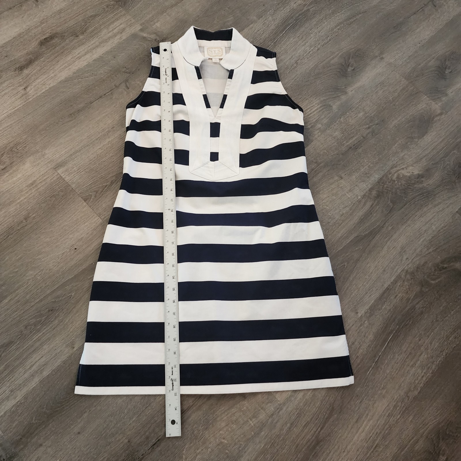 Sail to Sable Classic Tunic Dress Navy White Stripe Cotton M Coastal Preppy