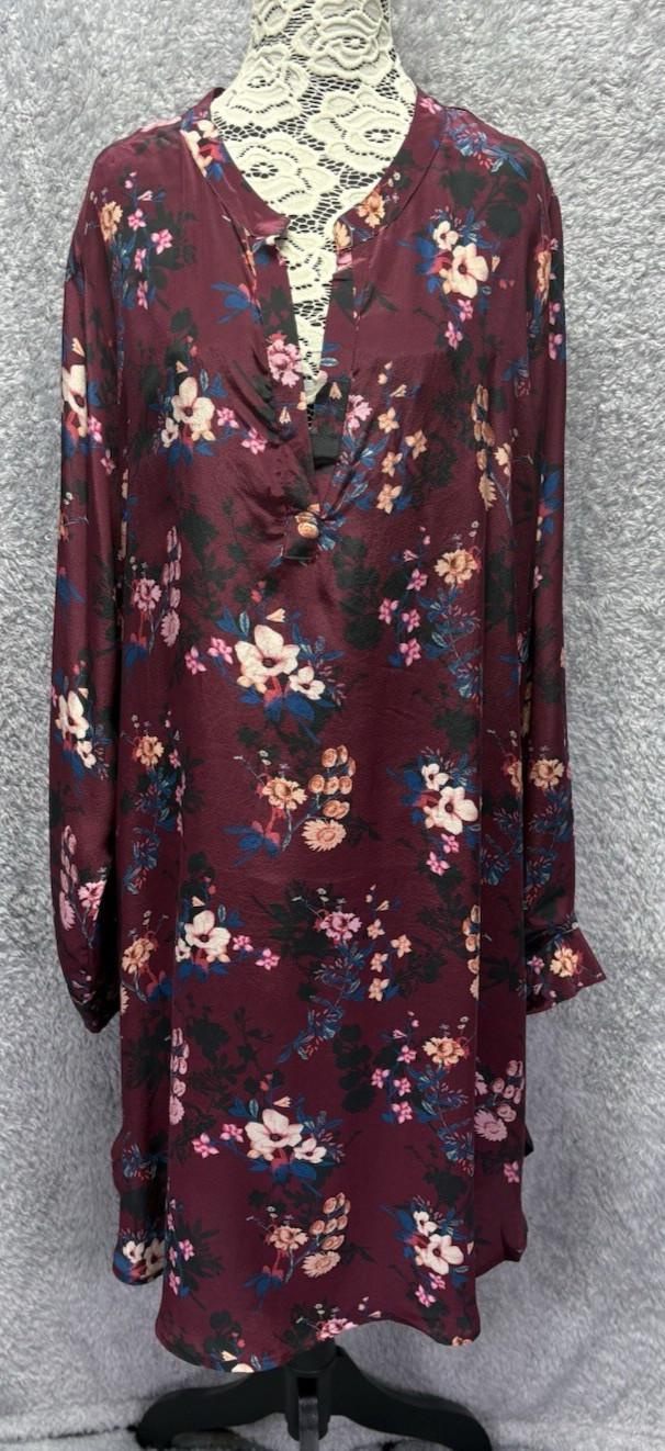 Tolani Burgundy Floral Mandala Silk High Low Tunic Dress Boho 2X Women’s Plus