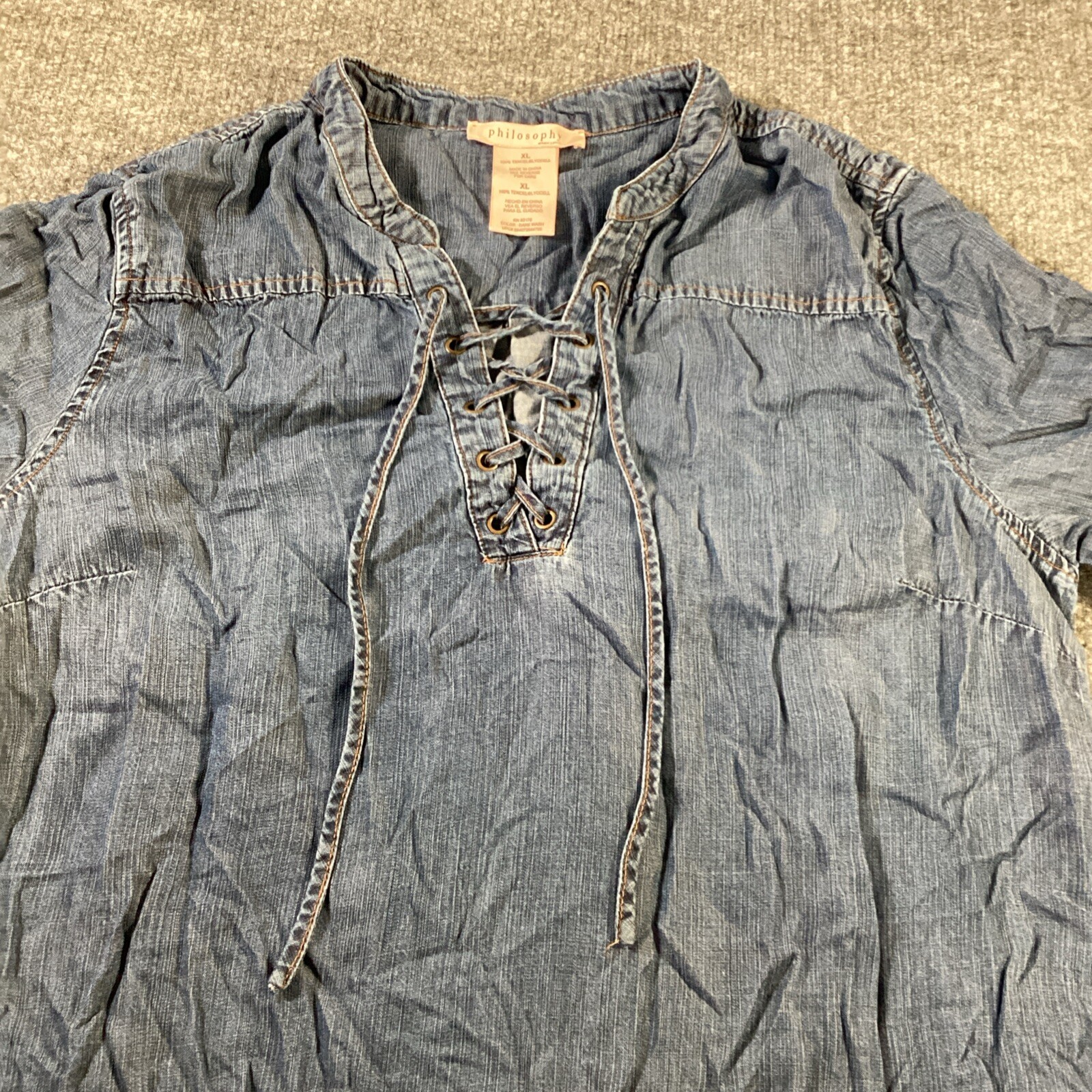 Philosophy Dress Womens Extra Large Chambray Solid Lace Up Lightweight