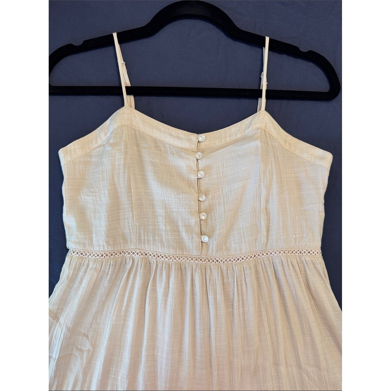 Cream Spaghetti Strap Button-Front Romantic Boho Sundress