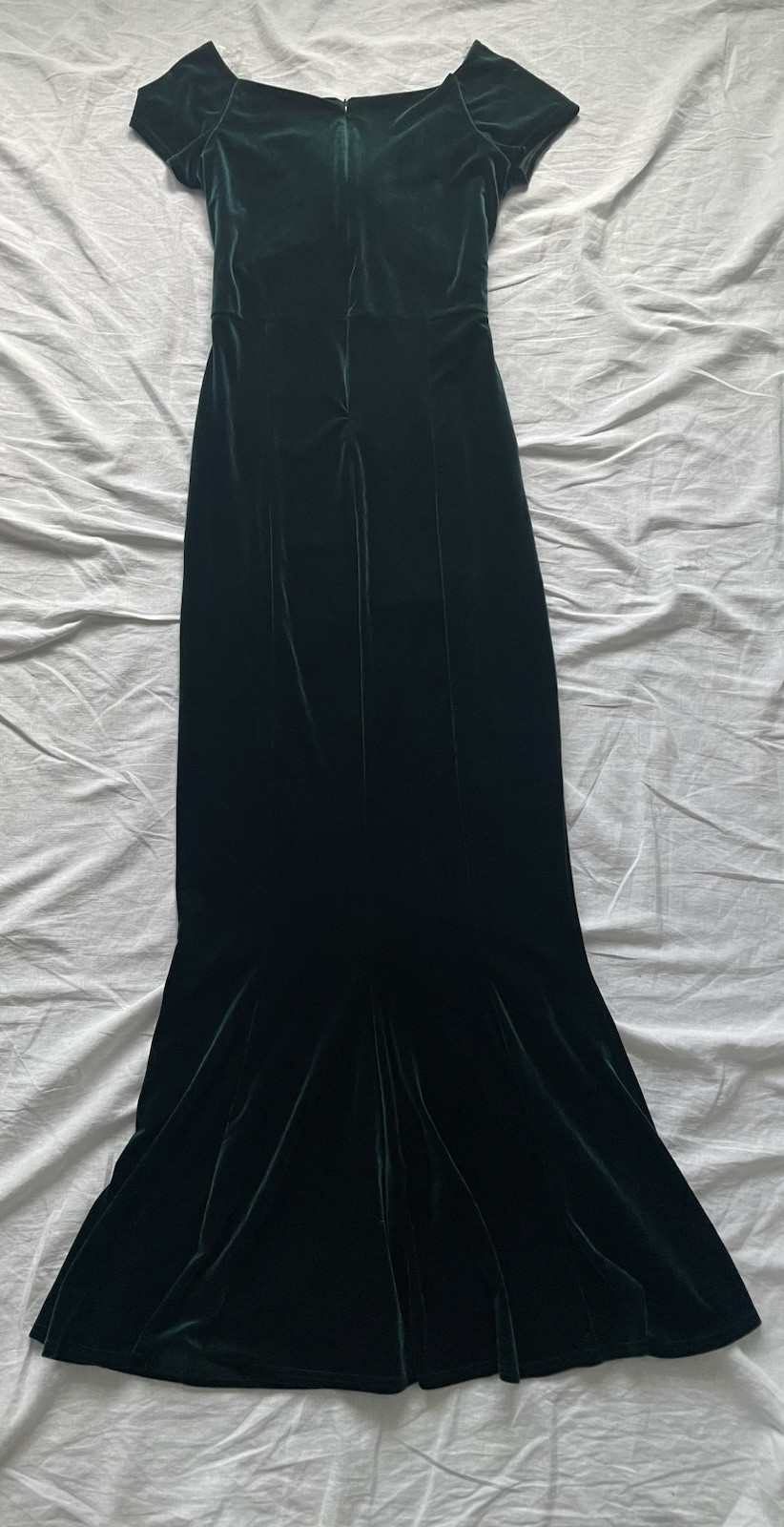 Emerald Green Velvet Knot Front Bardot Evening Gown UK12/14 See Description