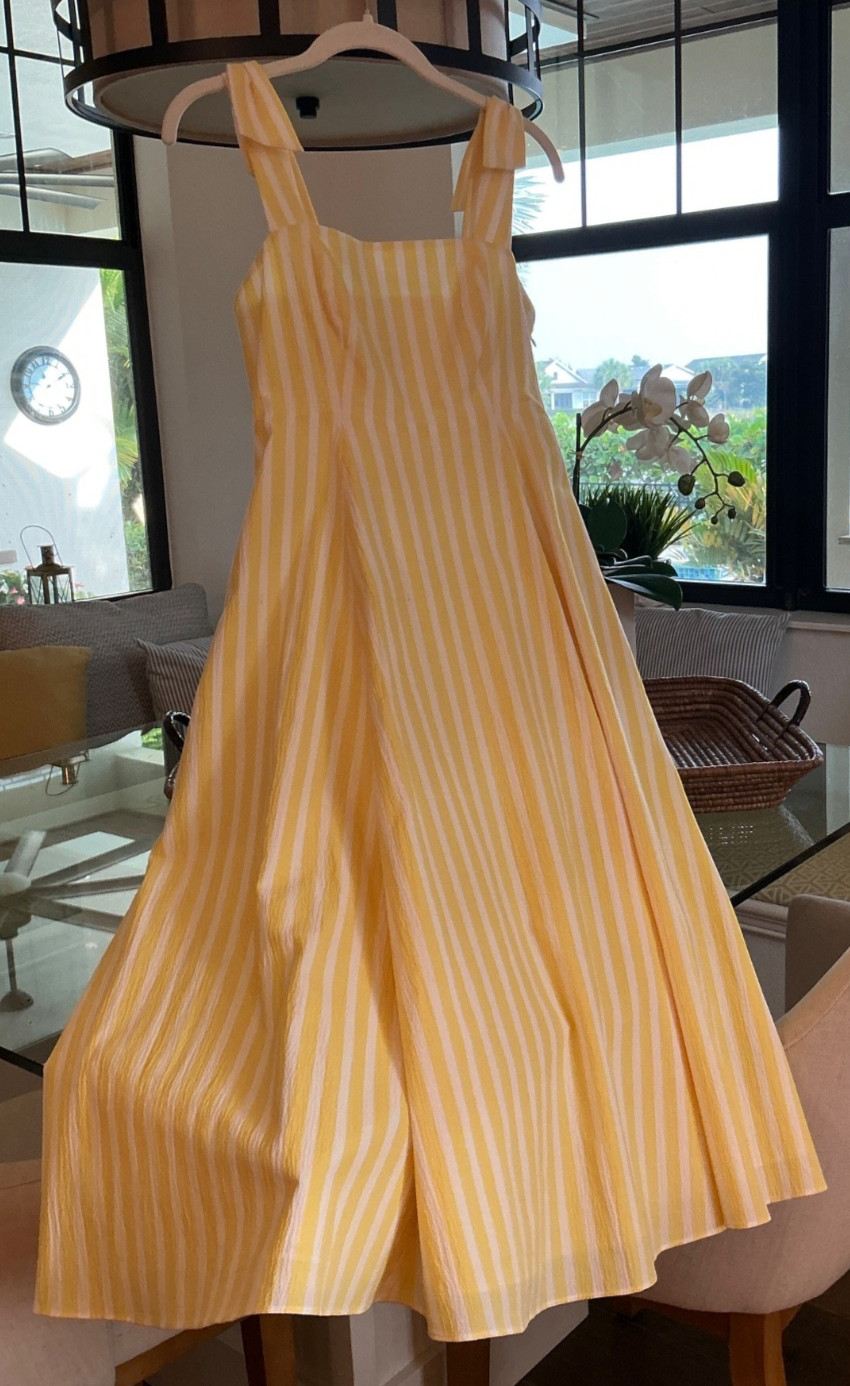 Kate Spade Basket Yellow White Striped cruise Midi Dress wide strap Vacation 2