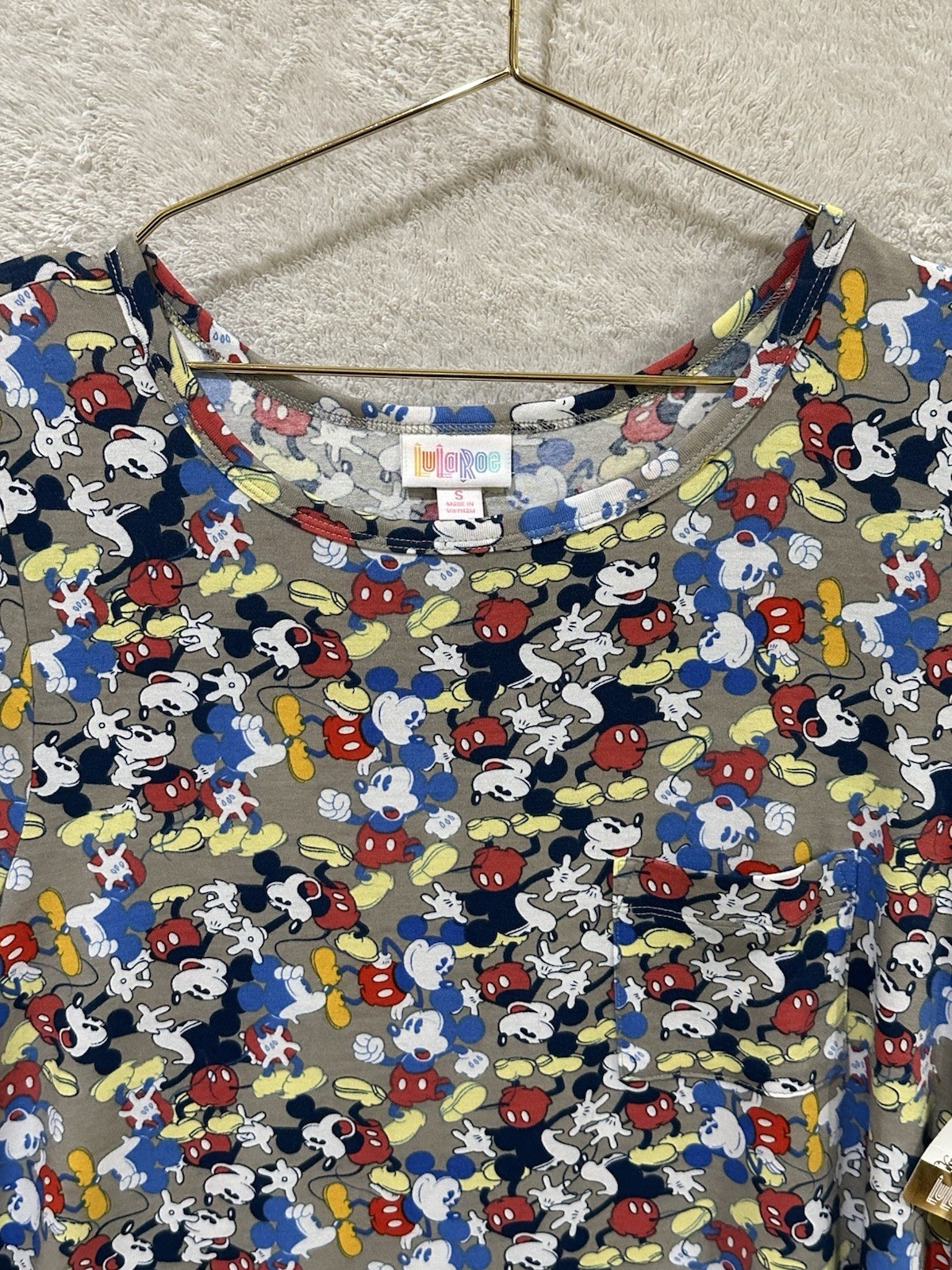 NWT Lularoe Disney Carly Dress Mickey Mouse Gray Small Hi-Low Pocket