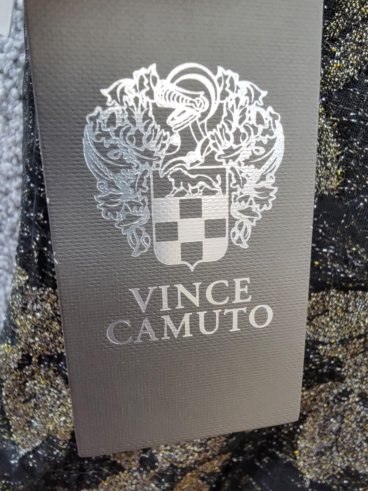 Vince Camuto Metallic-Knit Ruched Cowlneck A-Line Dress Women’s 6 Black/Gold