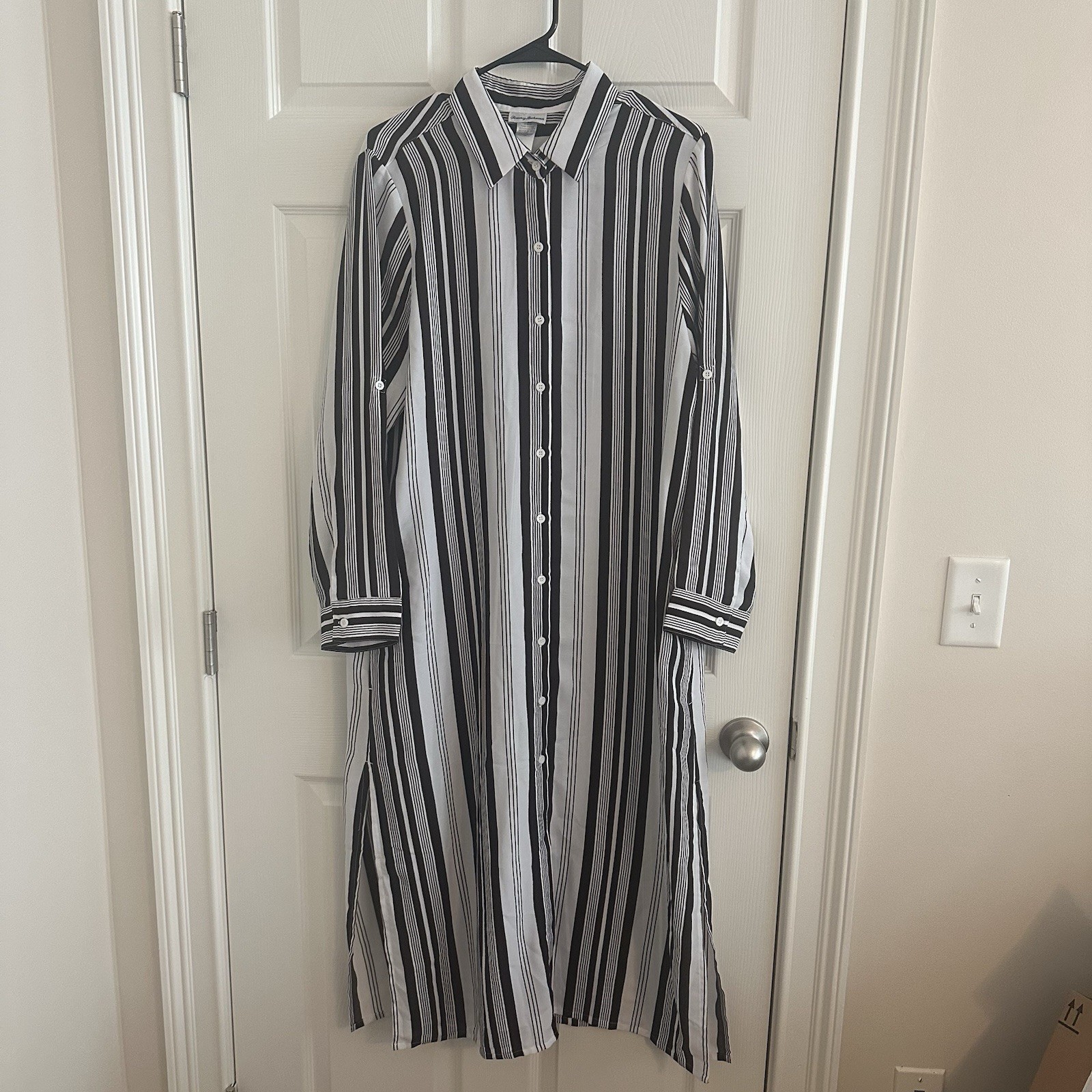 Tommy Bahama Long Striped Shirt Dress – Black/White Button Front XLTG