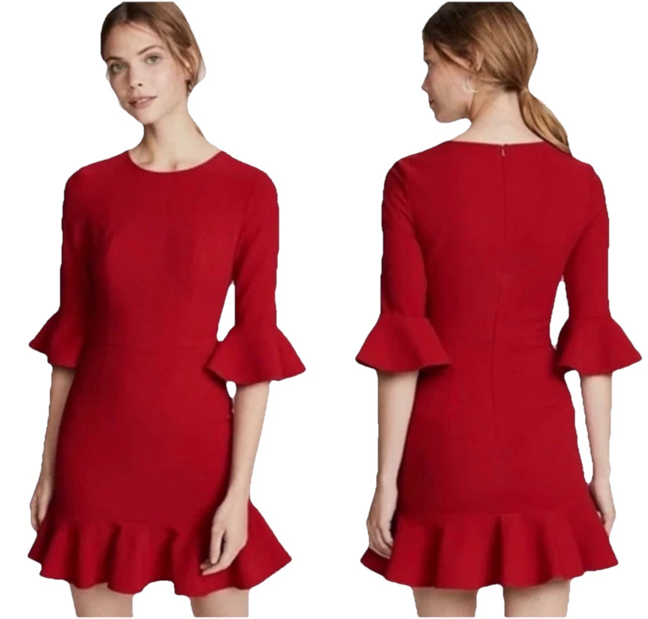 BLACK HALO Brooklyn Dress Sheath Trumpet Ruffle Hem/Cuff Vibrant Red sz 6