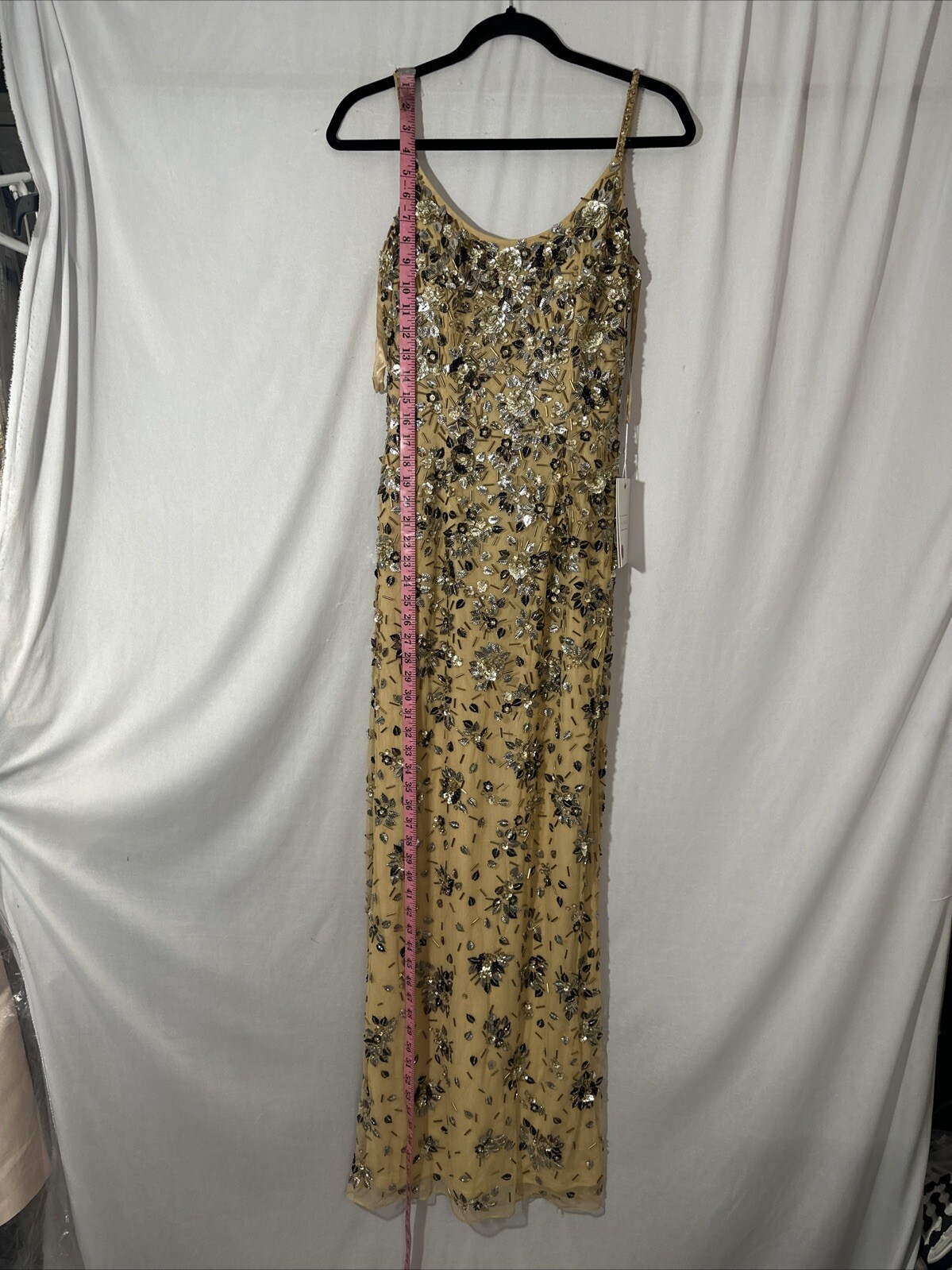 NWT Mac Duggal [ 2 ] 5477 Floral Embellished Scoop Neck Evening Gown Gold J1404
