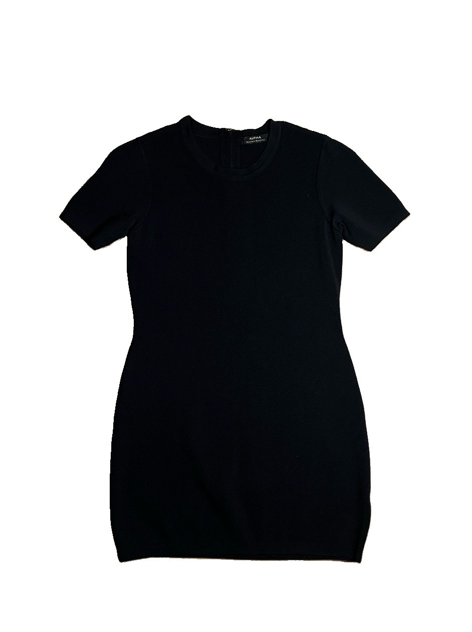 ALPHA Massimo Rebecchi Black Ribbed Knit Bodycon Mini Dress | Zip Back Descripti