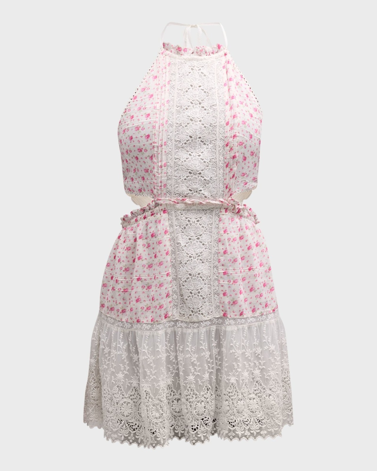 NWT LoveShackFancy Kesia Mini Dress XS Poppy Pink Floral Lace Cotton Halter